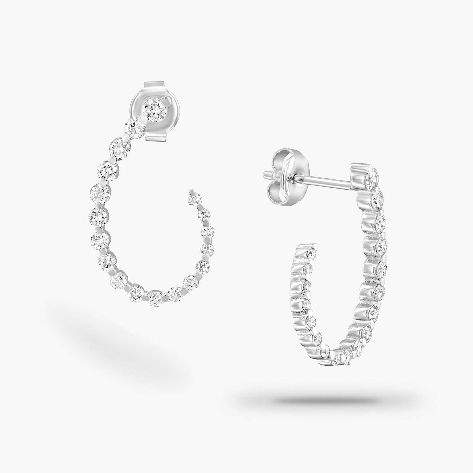 עגילי זהב בצורת חצי אליפסה משובצים יהלומים