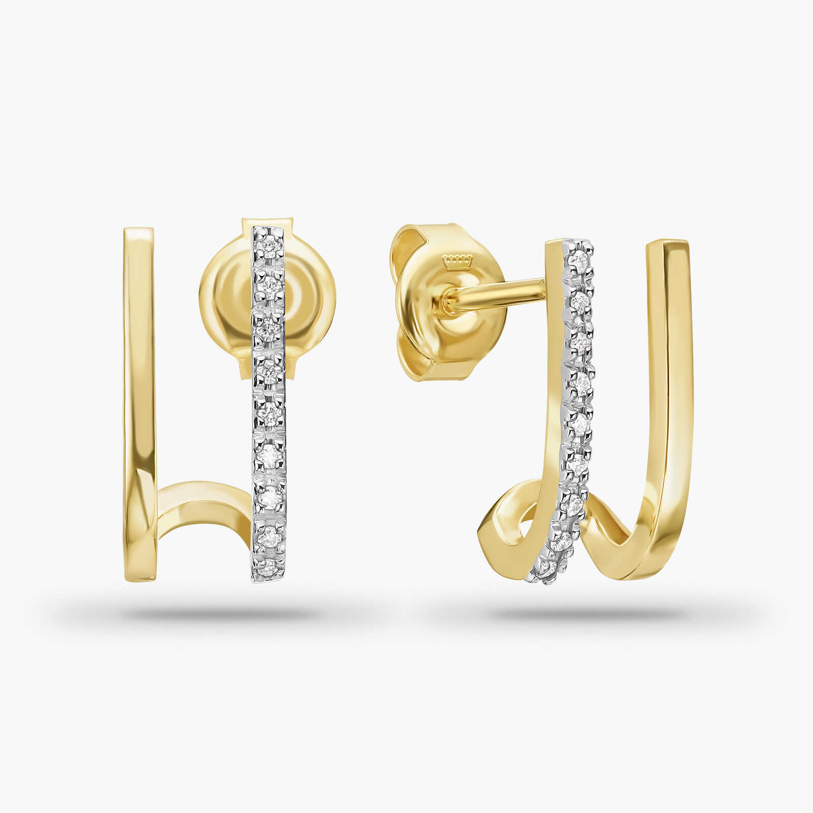 עגילי זהב כפולים בשיבוץ יהלומים