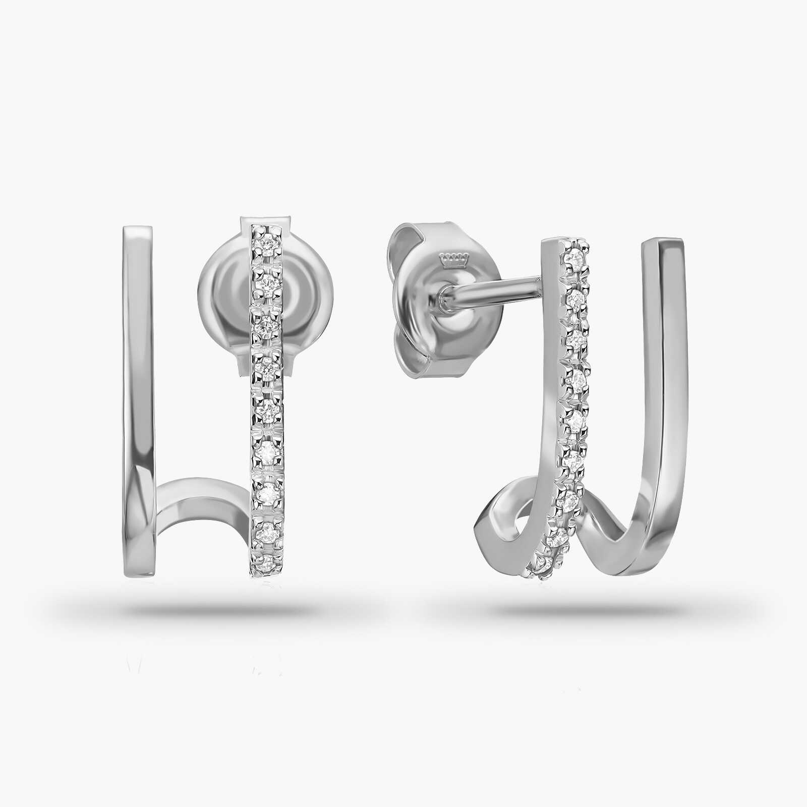 עגילי זהב כפולים בשיבוץ יהלומים