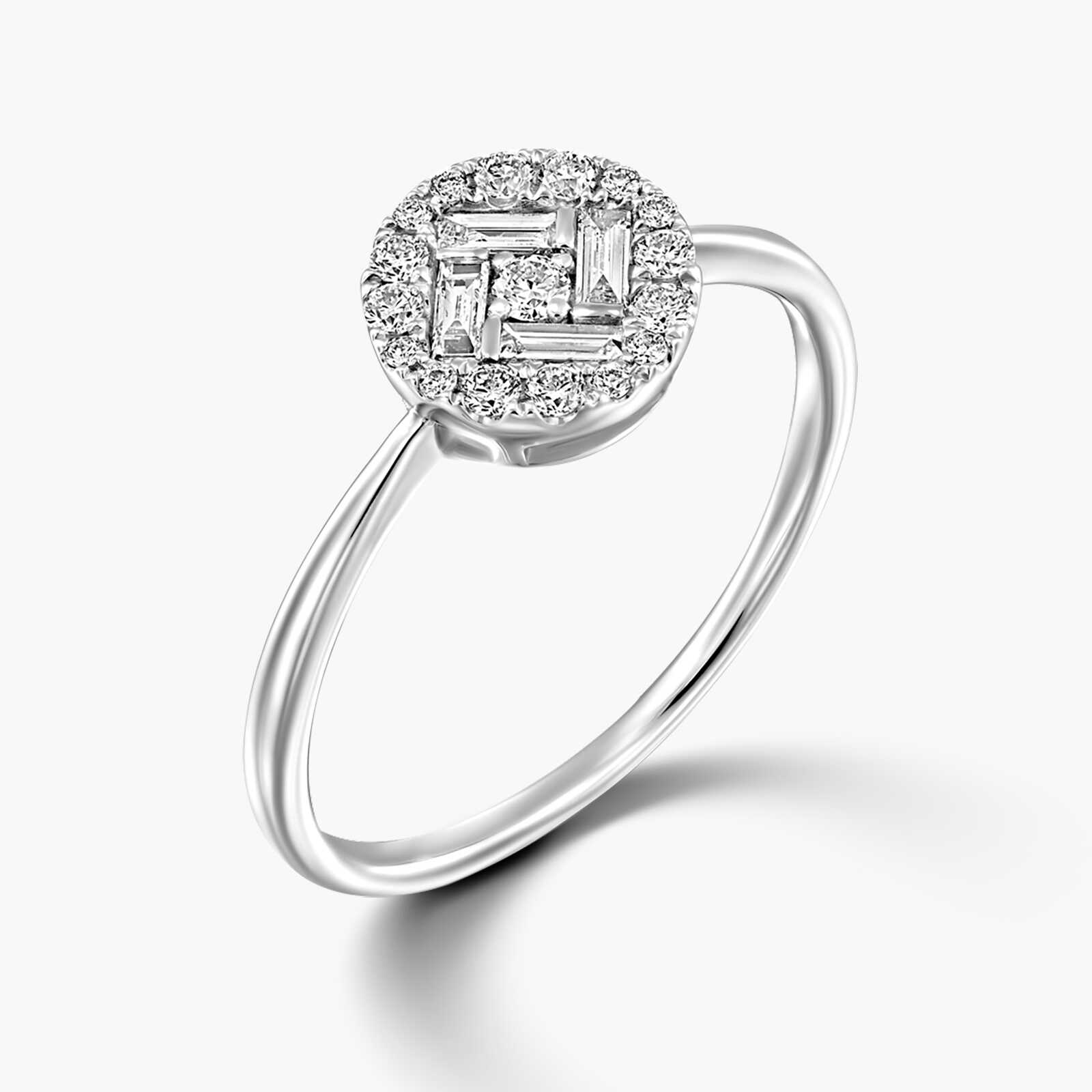 טבעת זהב עם ראש עגול משובץ יהלומי באגט