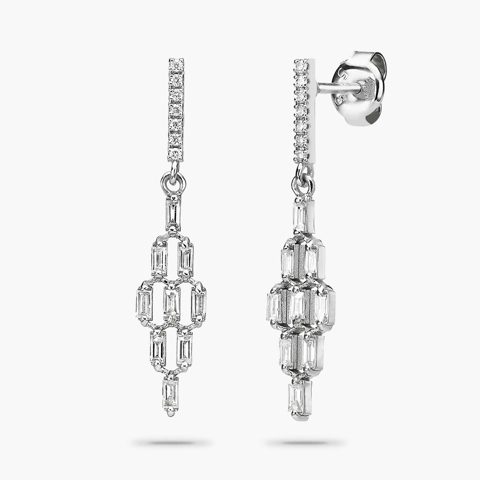 עגילי זהב תלויים משובצים יהלומים