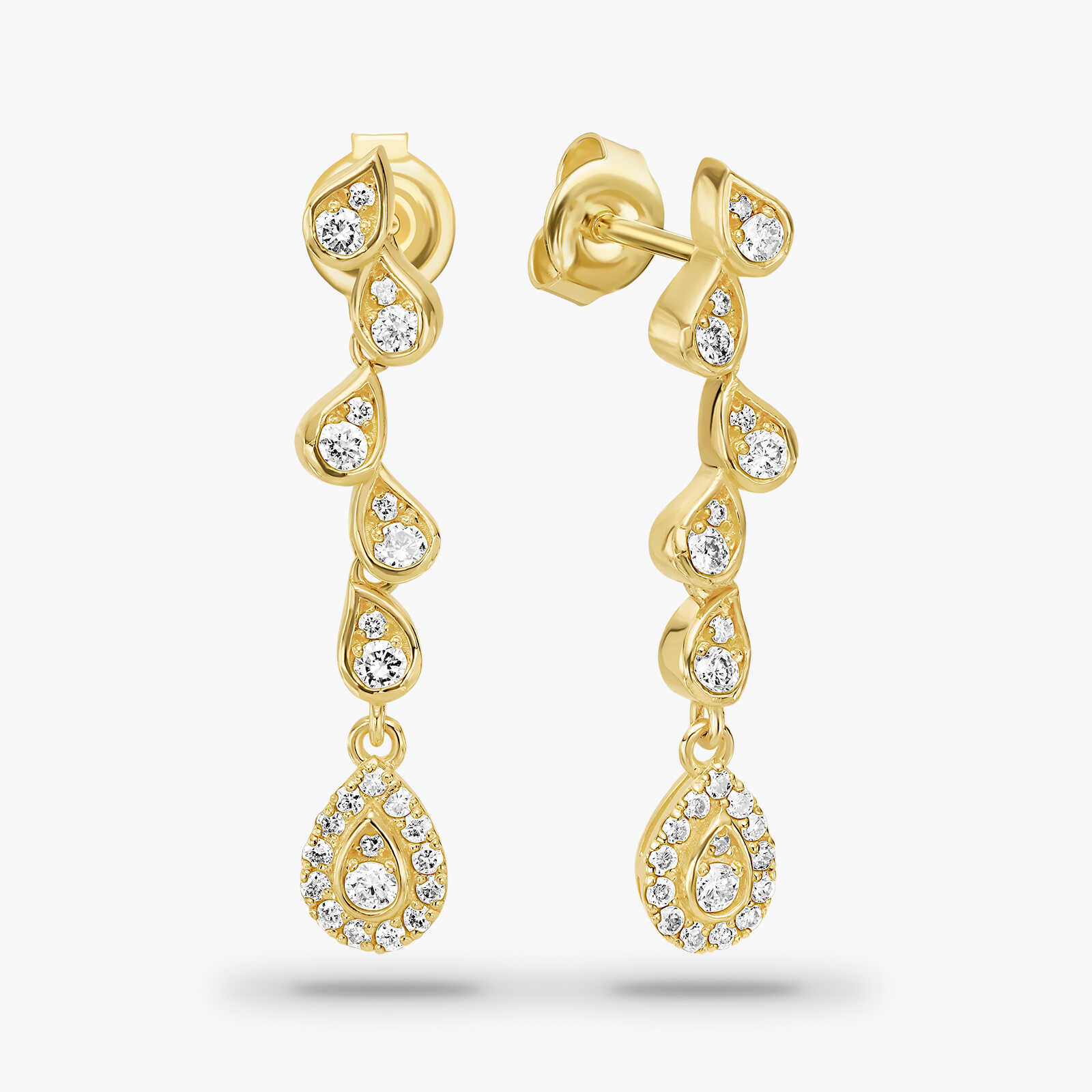 עגילי זהב טיפות תלויות בשיבוץ יהלומים