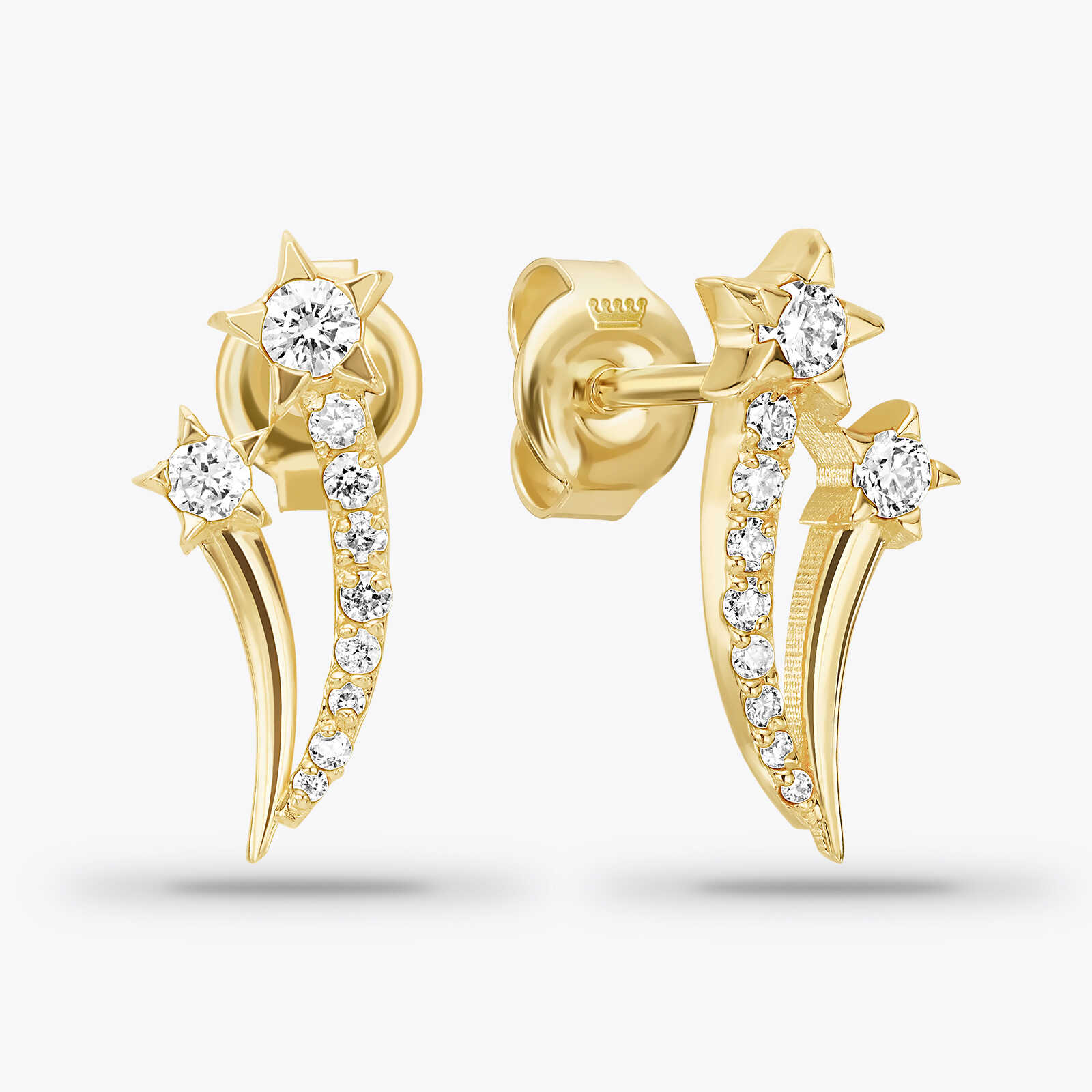 עגילי זהב כוכב נופל בשיבוץ יהלומים