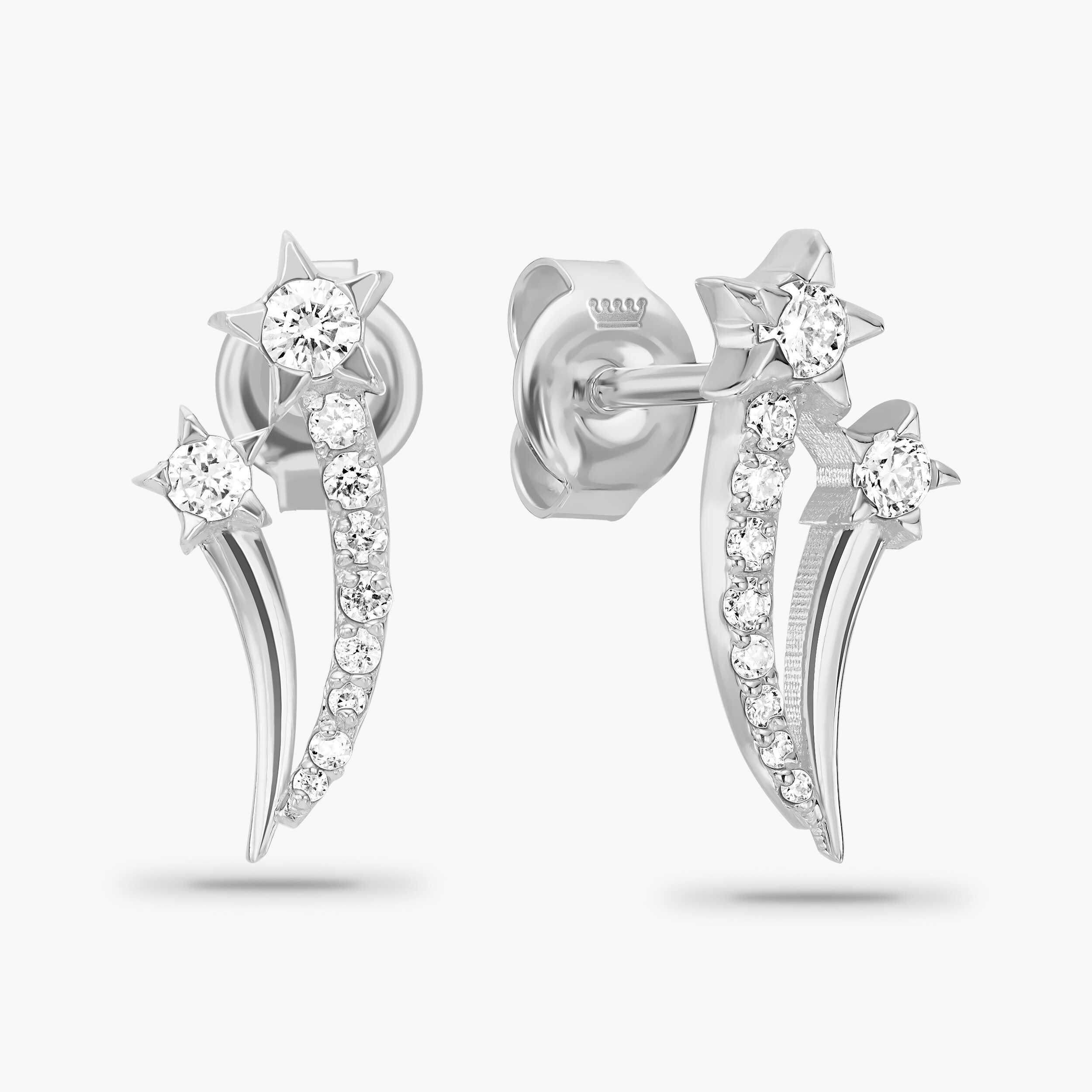 עגילי זהב כוכב נופל בשיבוץ יהלומים