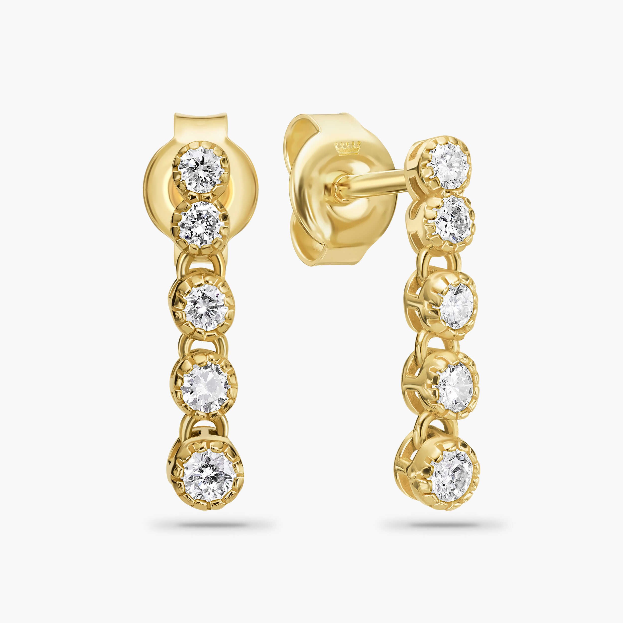 עגילי זהב עם יהלומים תלויים