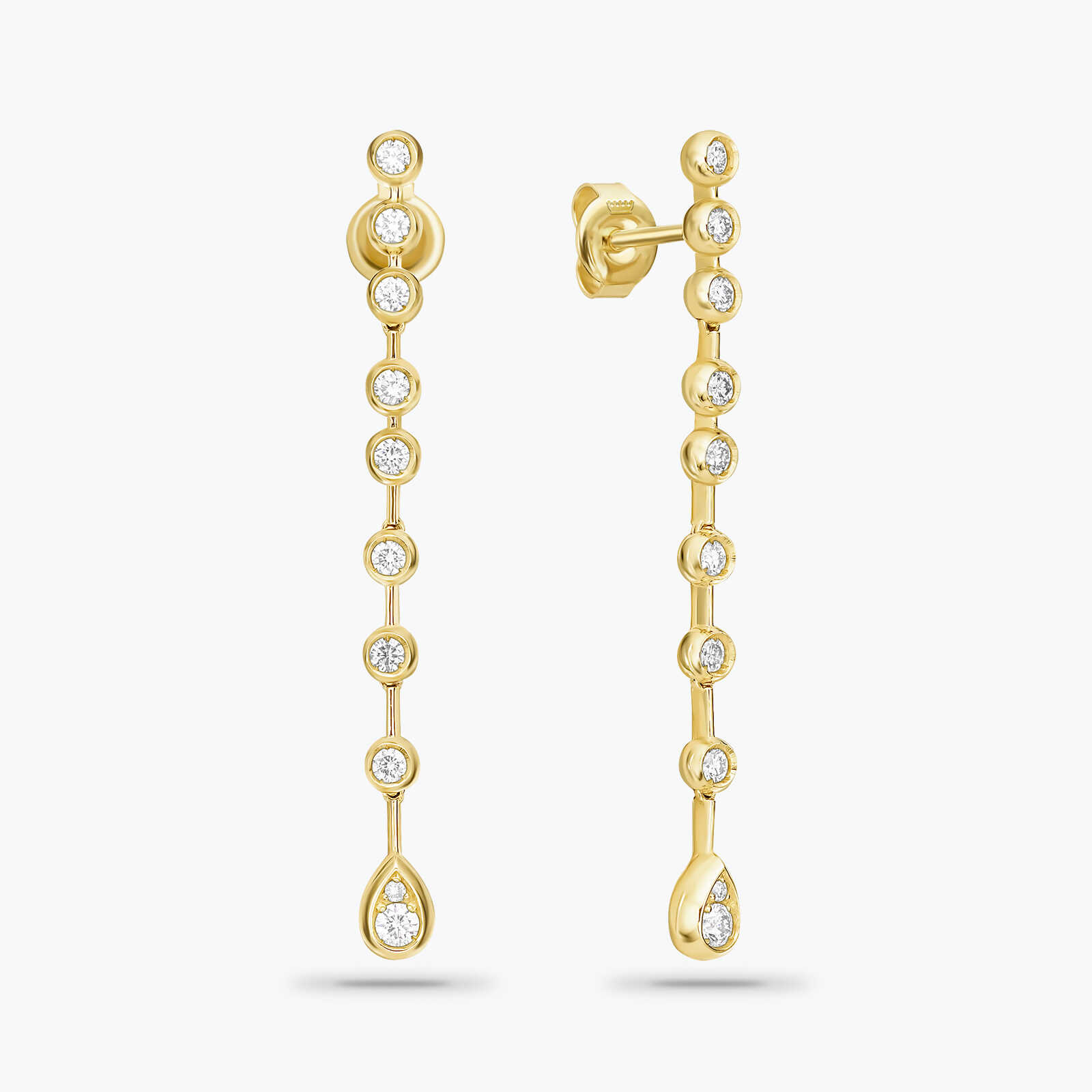 עגילי זהב באורך 4 ס"מ בשיבוץ יהלומים