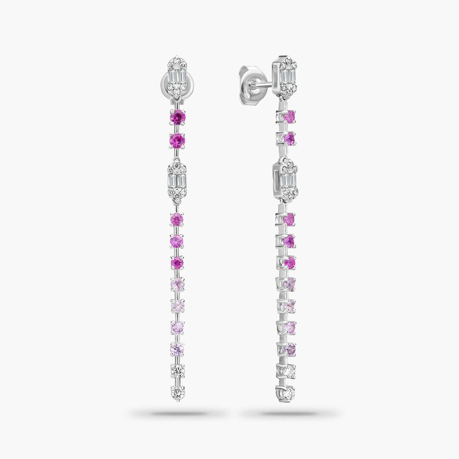 עגילי זהב משובצים יהלומים ואבני ספיר ורודות