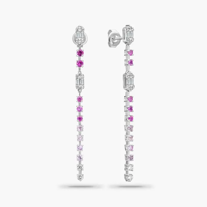 עגילי זהב משובצים יהלומים ואבני ספיר ורודות