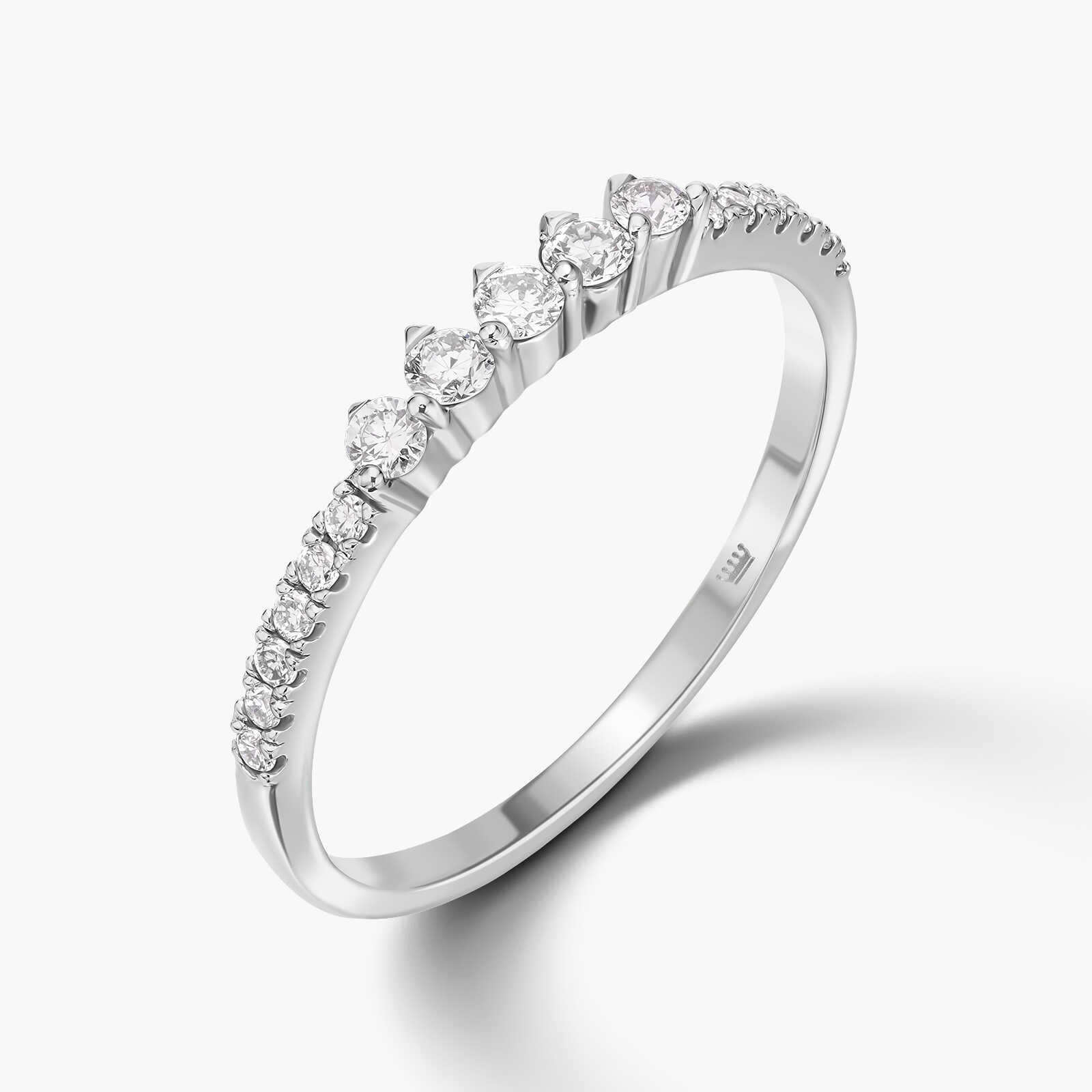 טבעת זהב חצי נישואין משובצת 17 יהלומים