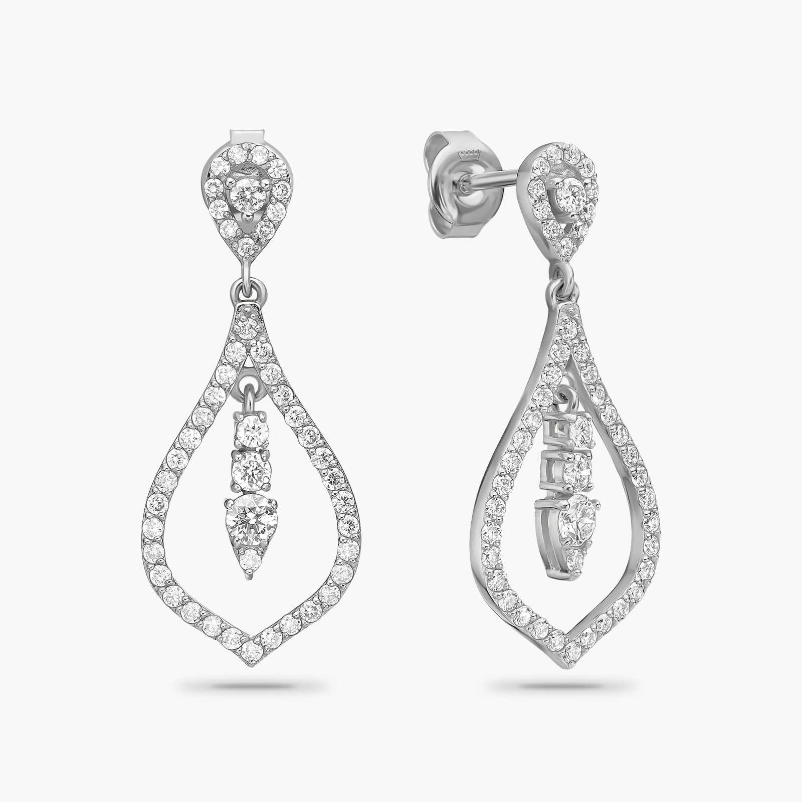 עגילי טיפה משובצים 96 יהלומים