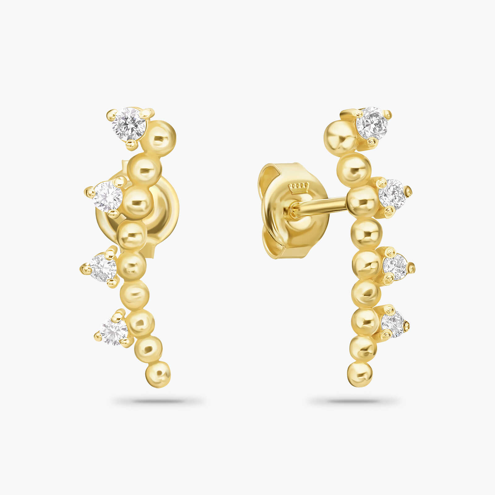 עגילי כדוריות זהב משובצים יהלומים