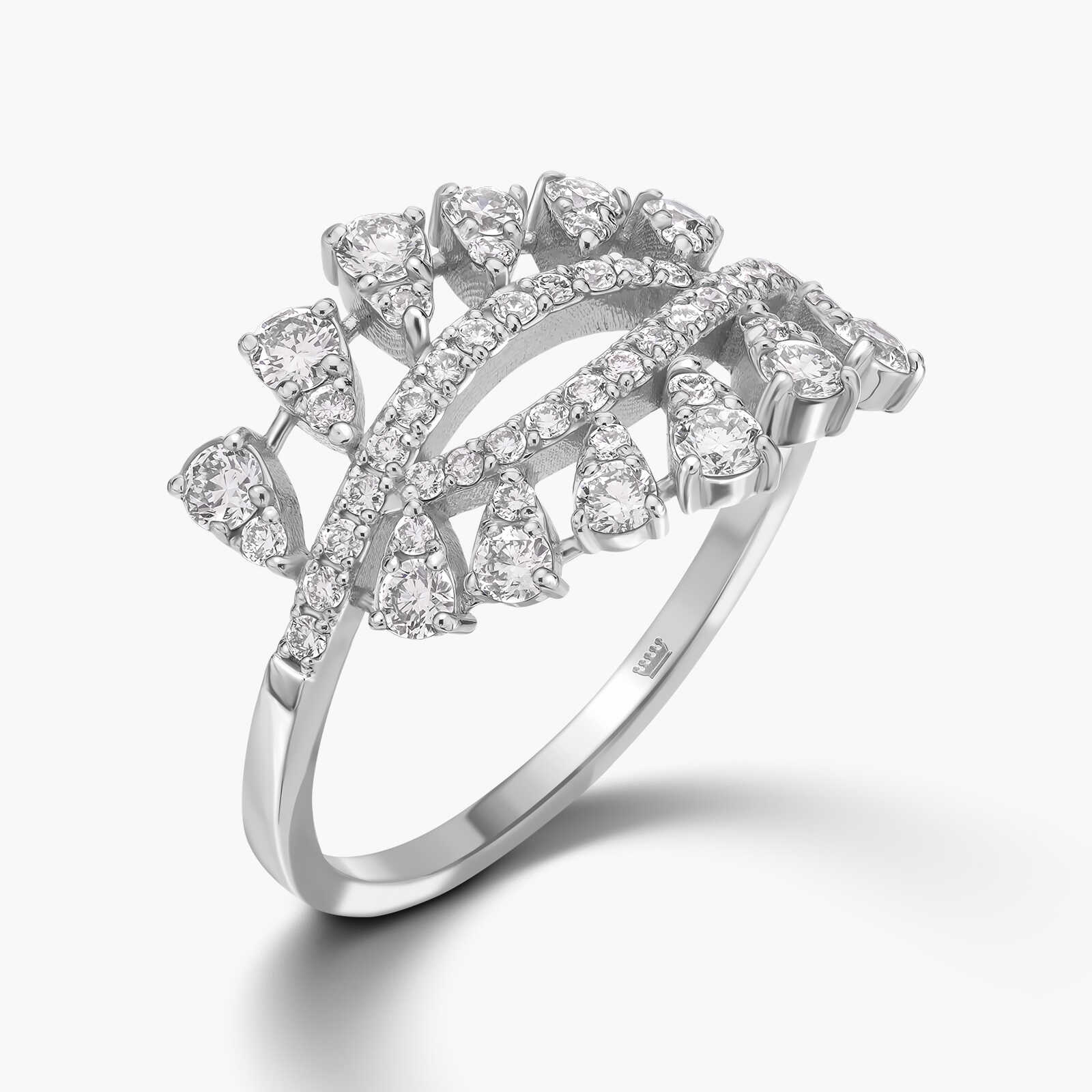 טבעת הגלים בזהב לבן ויהלומים