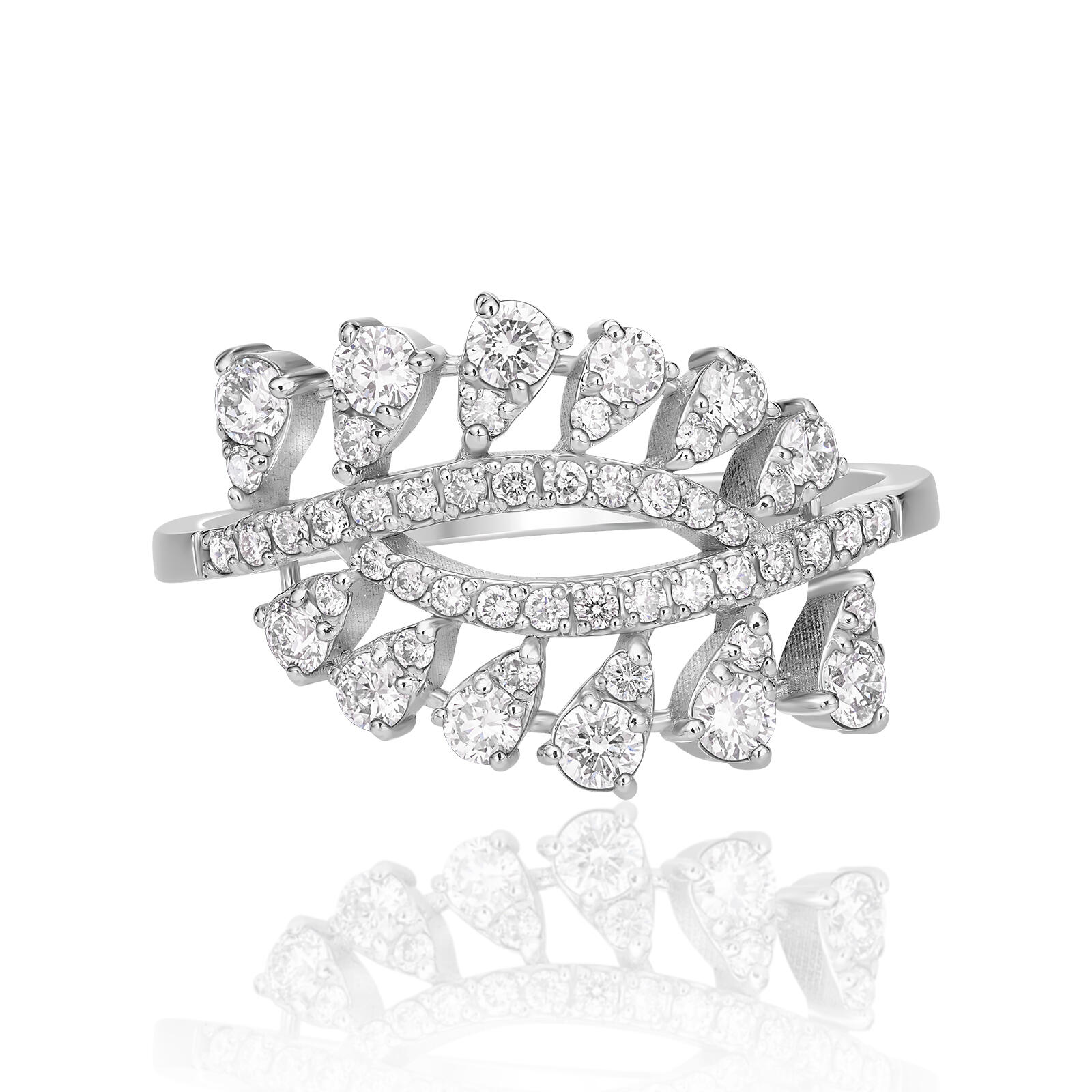 טבעת הגלים בזהב לבן ויהלומים