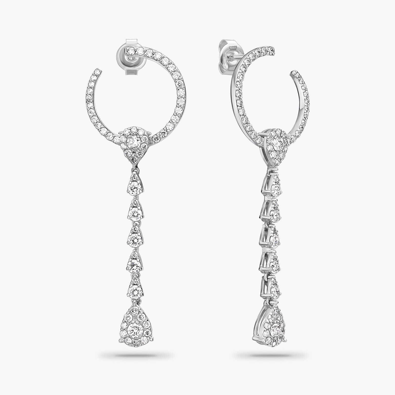 עגילי זהב משובצים יהלומים באורך 5 ס"מ