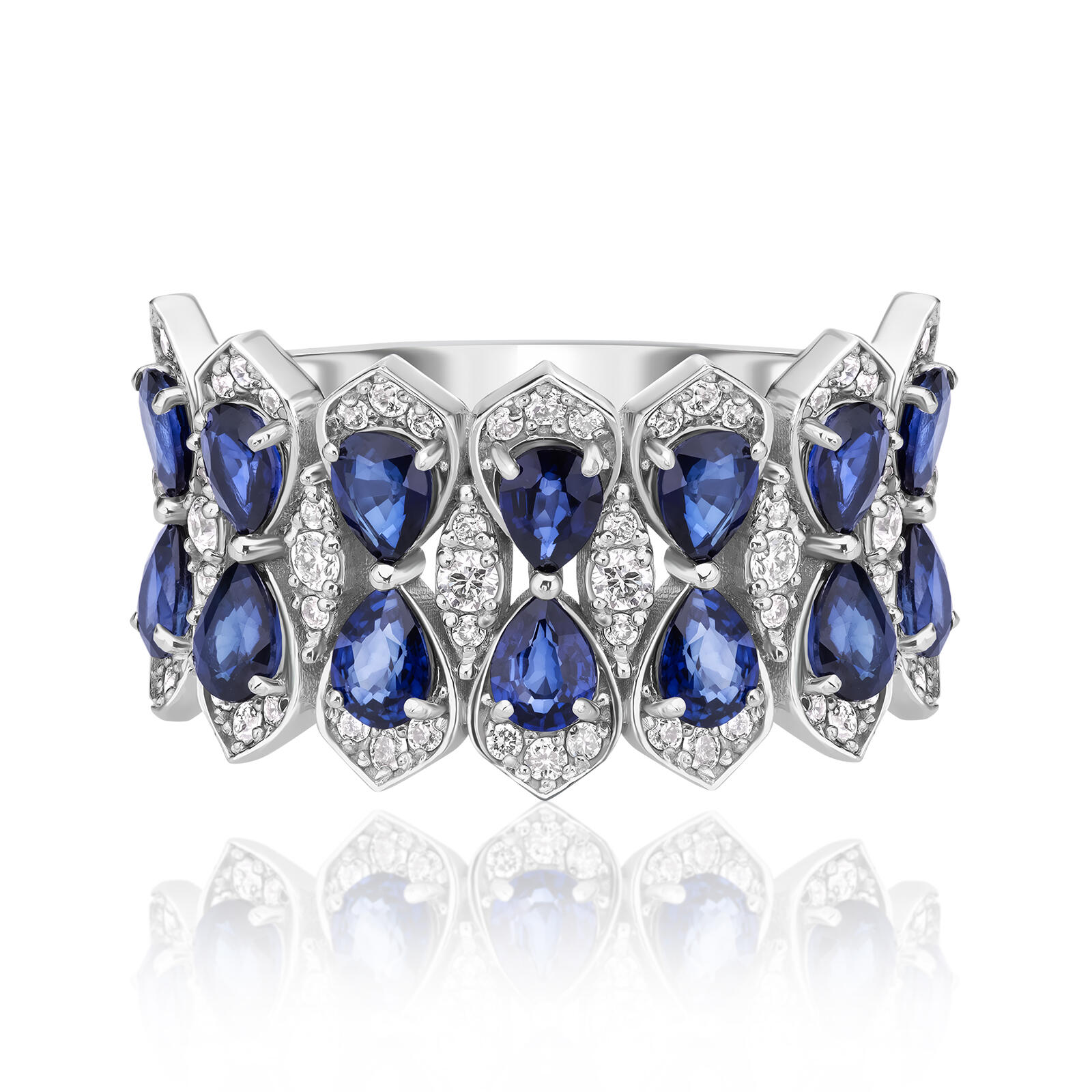 טבעת זהב משובצת באבני ספיר ויהלומים