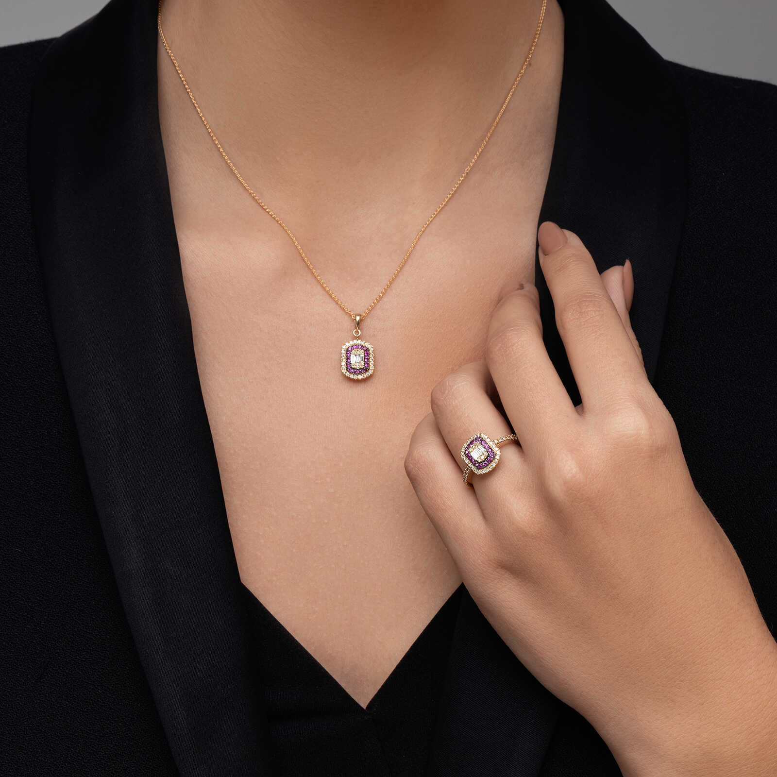 תליון מיה בשיבוץ רובי ויהלומים