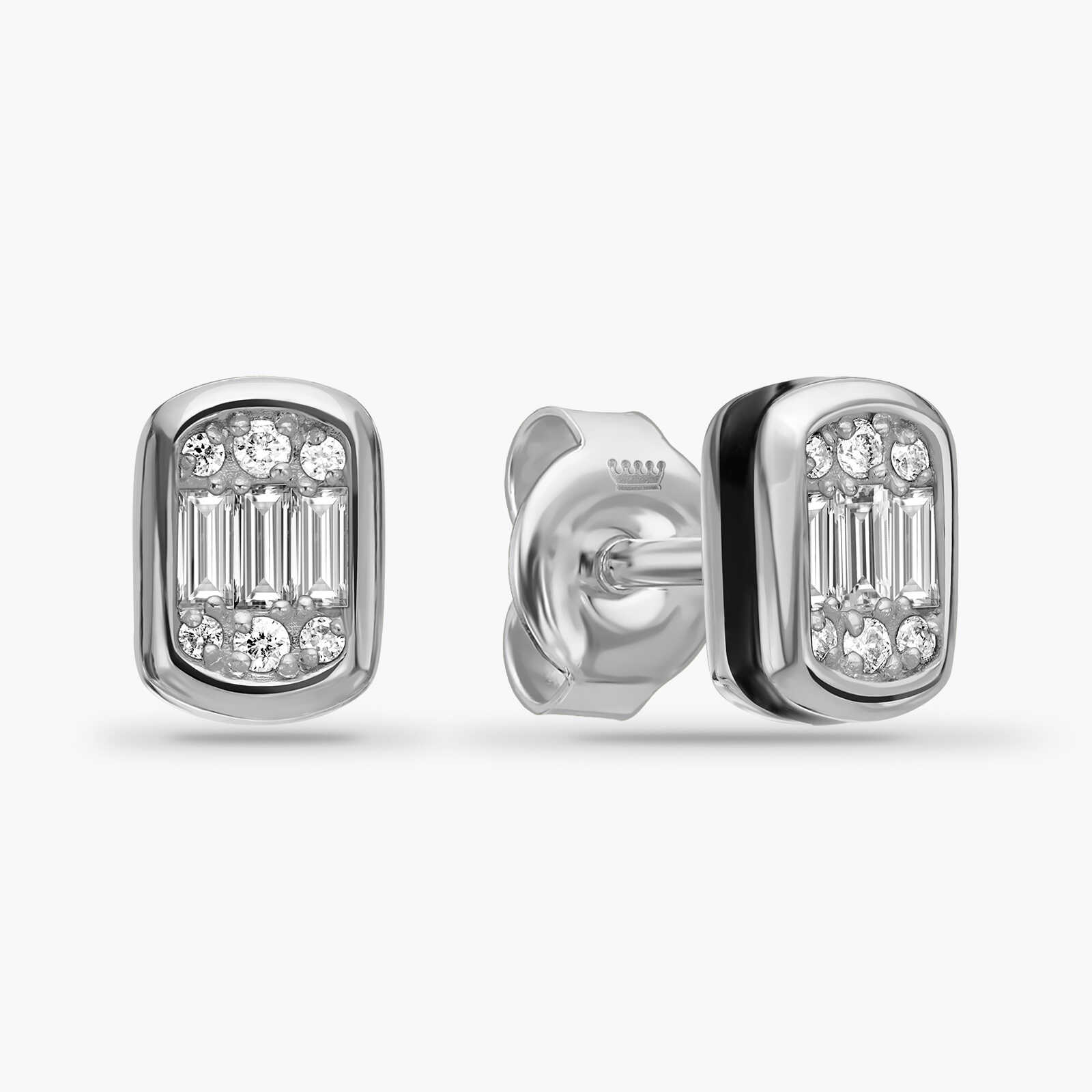 עגילי זהב מסדרת Black series בשיבוץ יהלומי באגט עם אמייל שחור