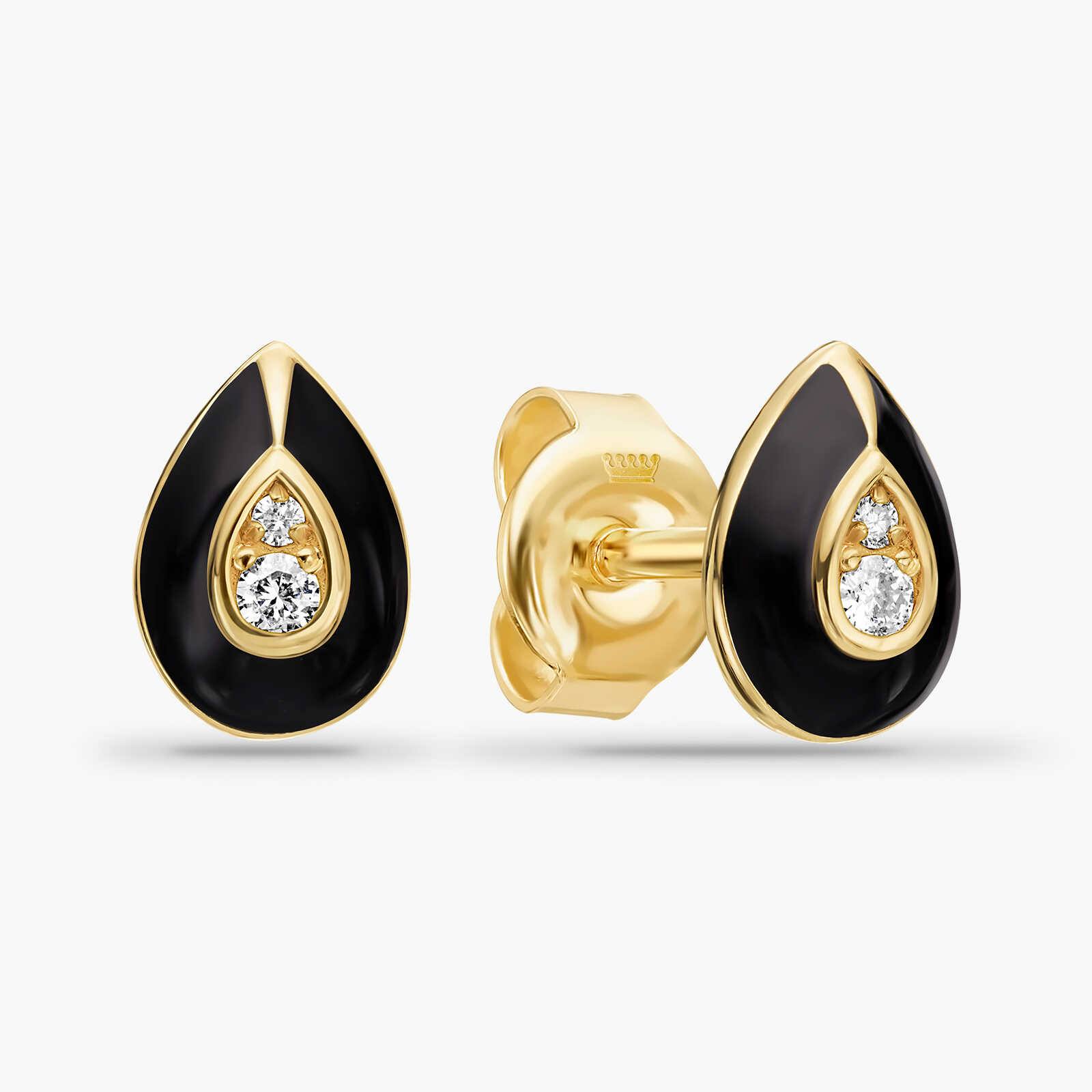 עגילי זהב מסדרת Black series בשיבוץ יהלום עם אמייל שחור