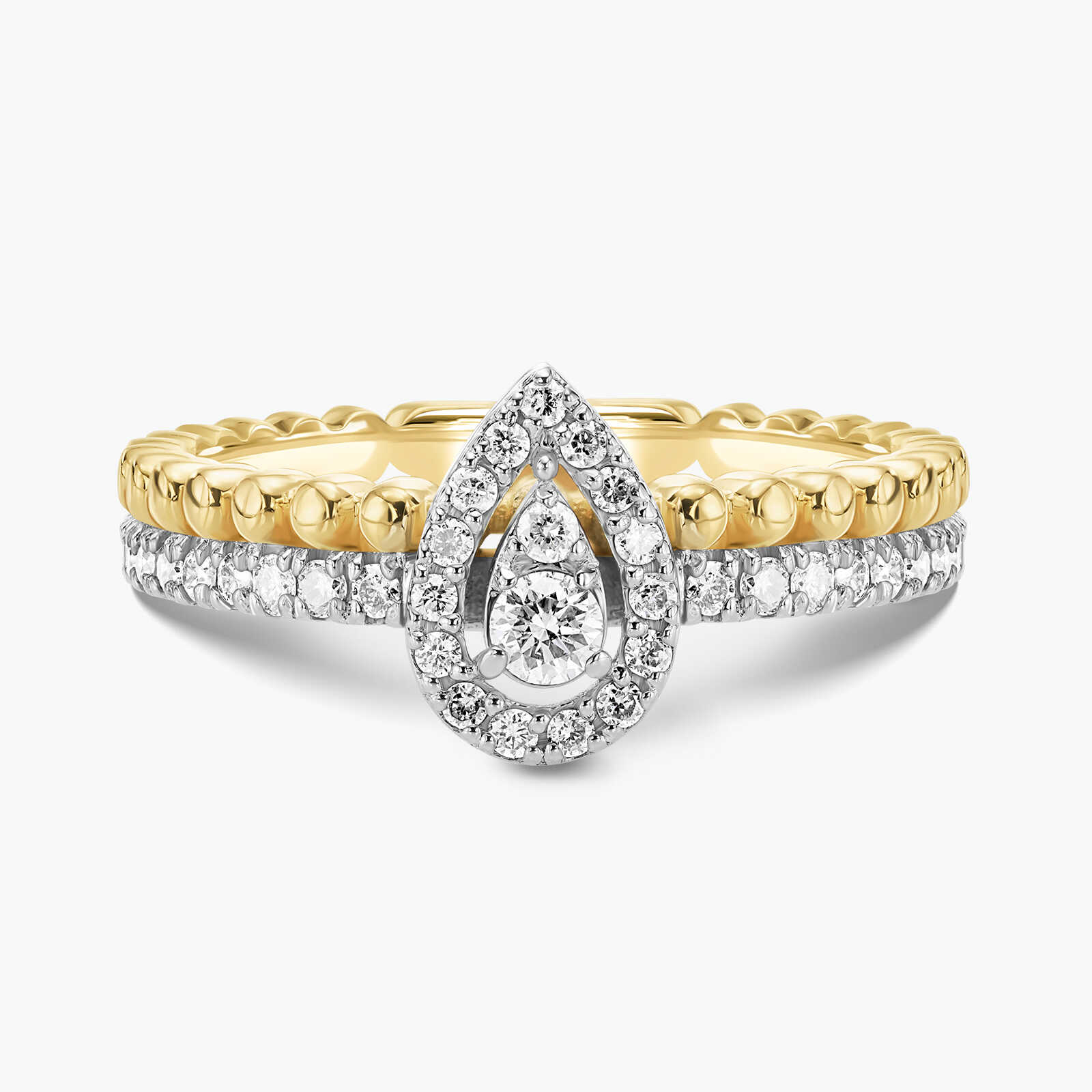 טבעת זהב כפולה בשיבוץ יהלומים