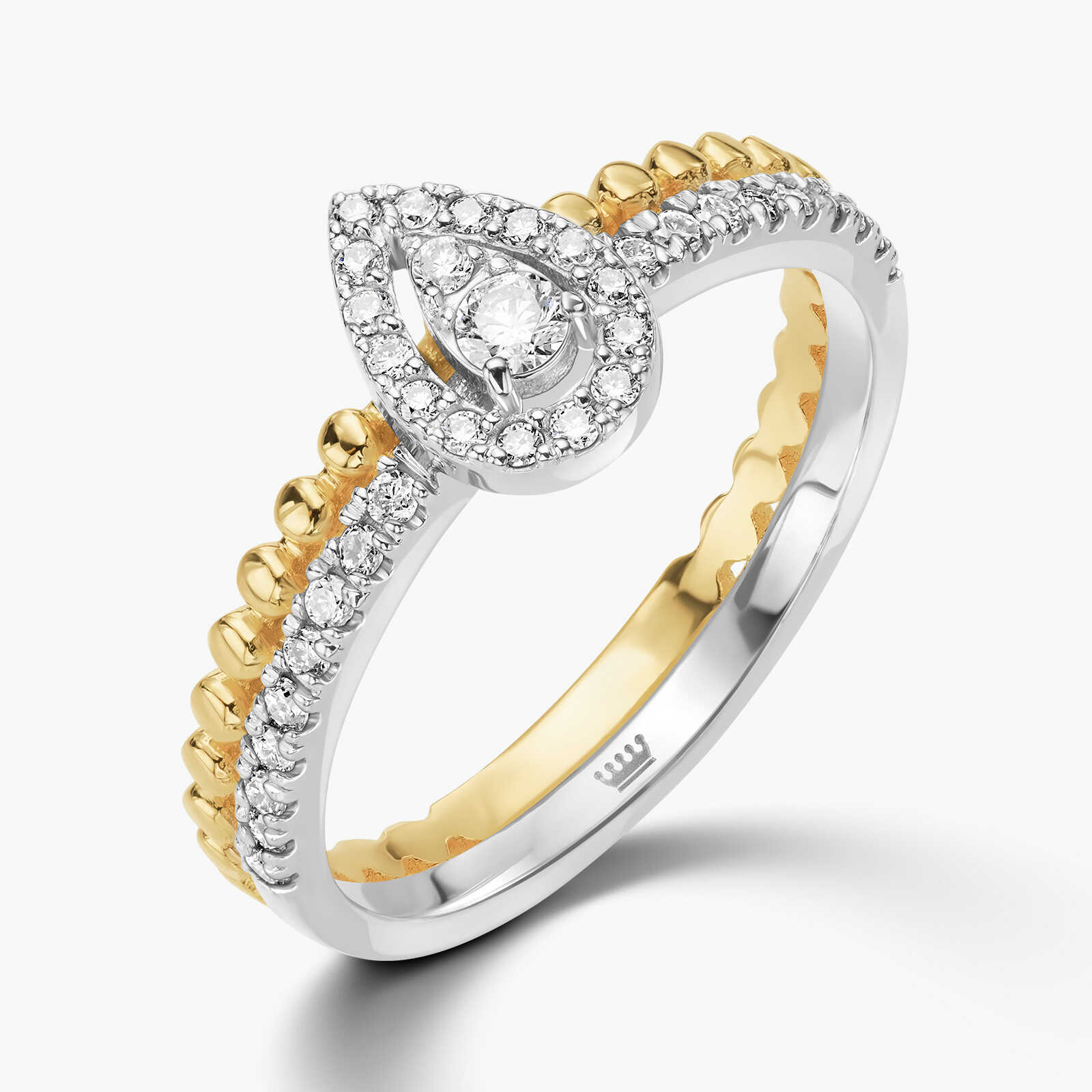 טבעת זהב כפולה בשיבוץ יהלומים