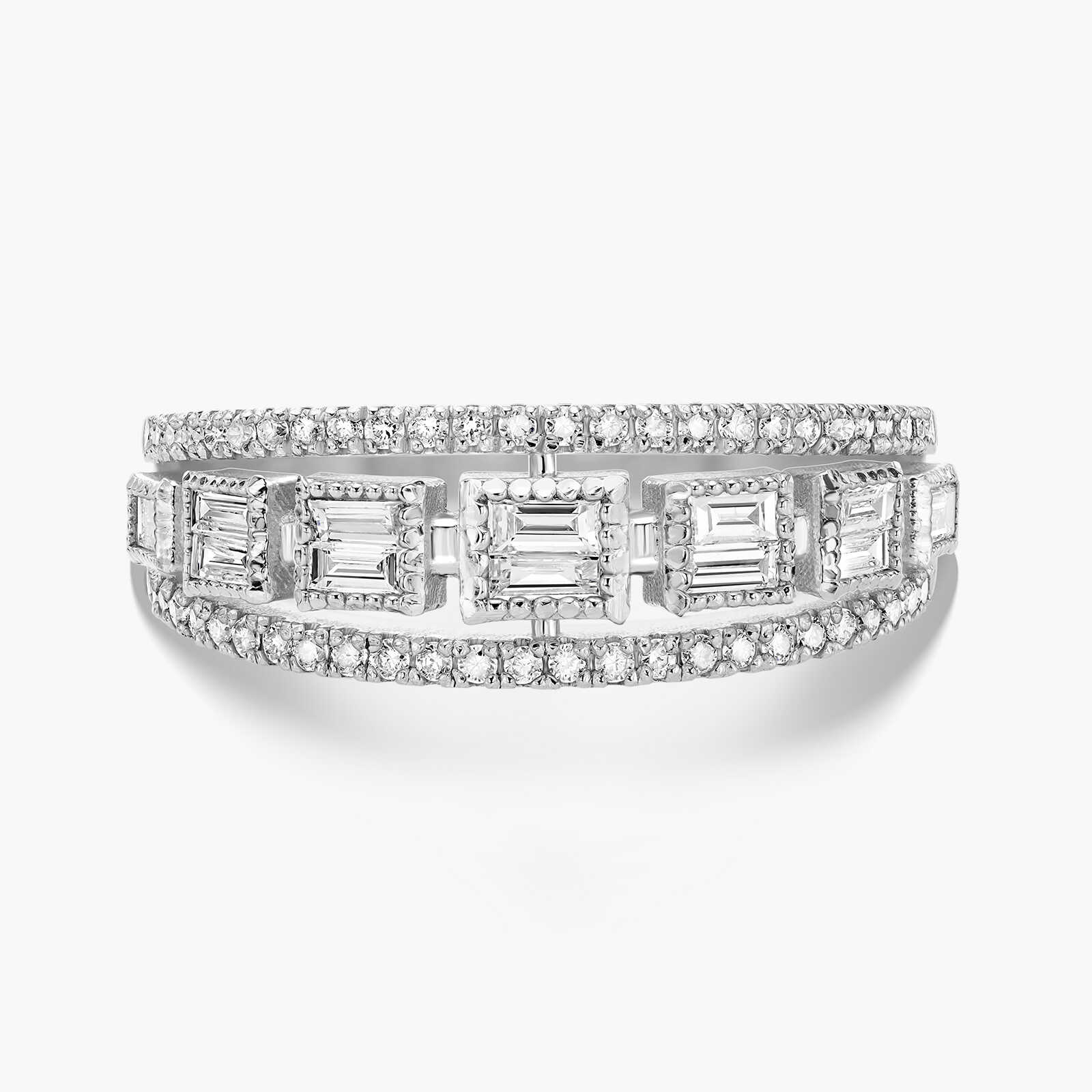 טבעת זהב כפולה המשובצת ביהלומים בחיתוך באגט ועגול