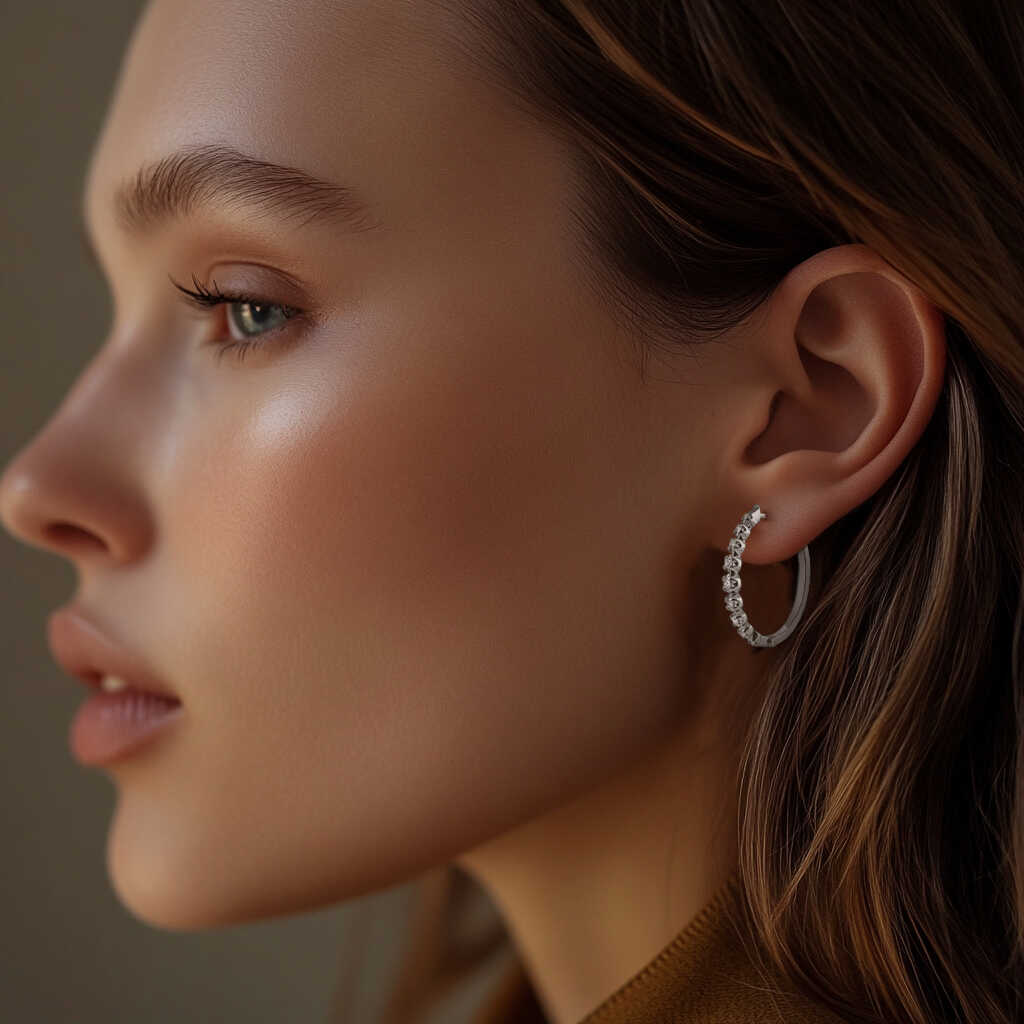 עגילי חישוקים מזהב 14K בשיבוץ יהלומים