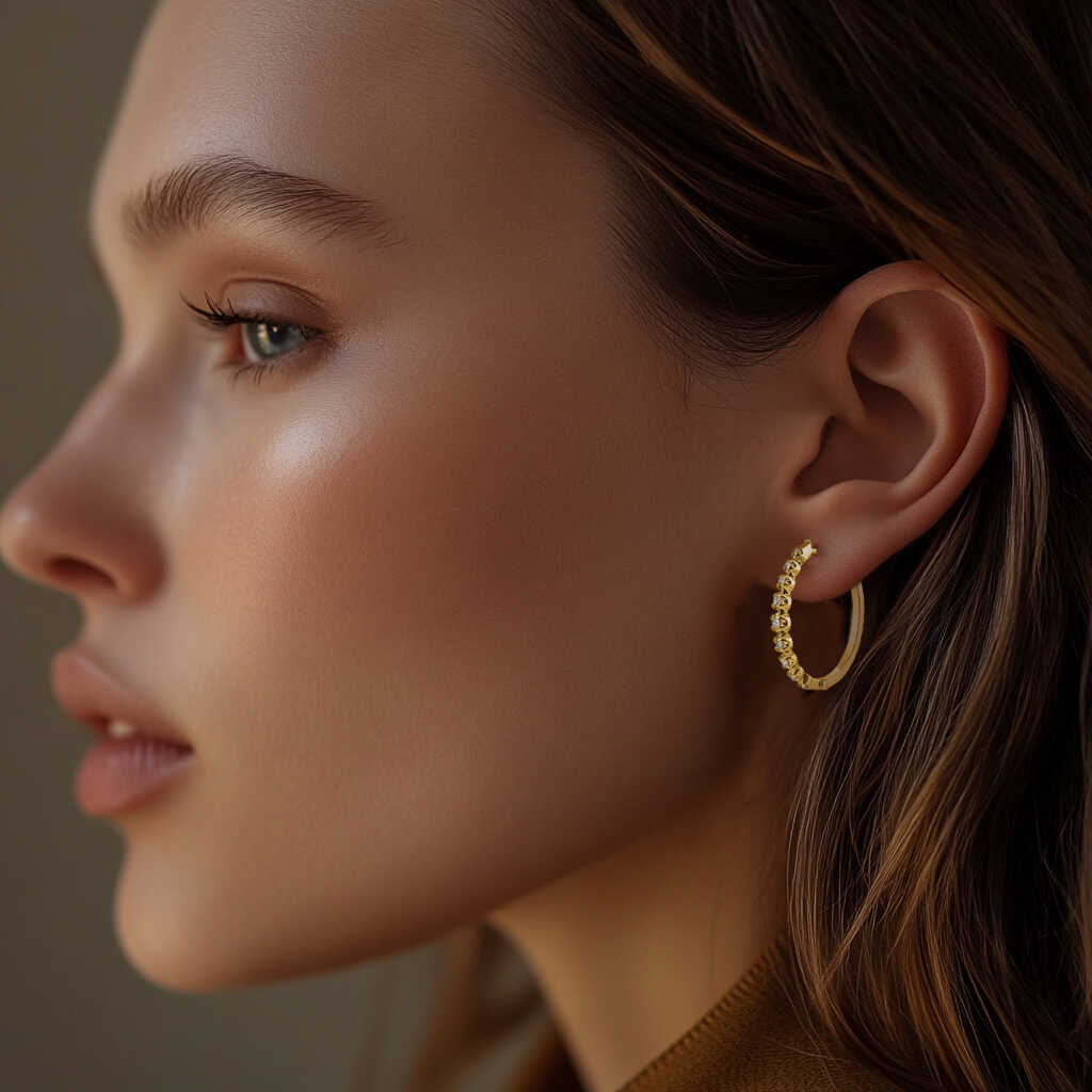 עגילי חישוקים מזהב 14K בשיבוץ יהלומים