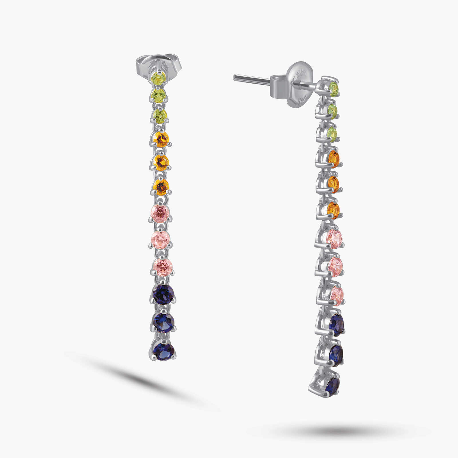 עגילי זהב 14K ארוכים בשיבוץ אבני חן