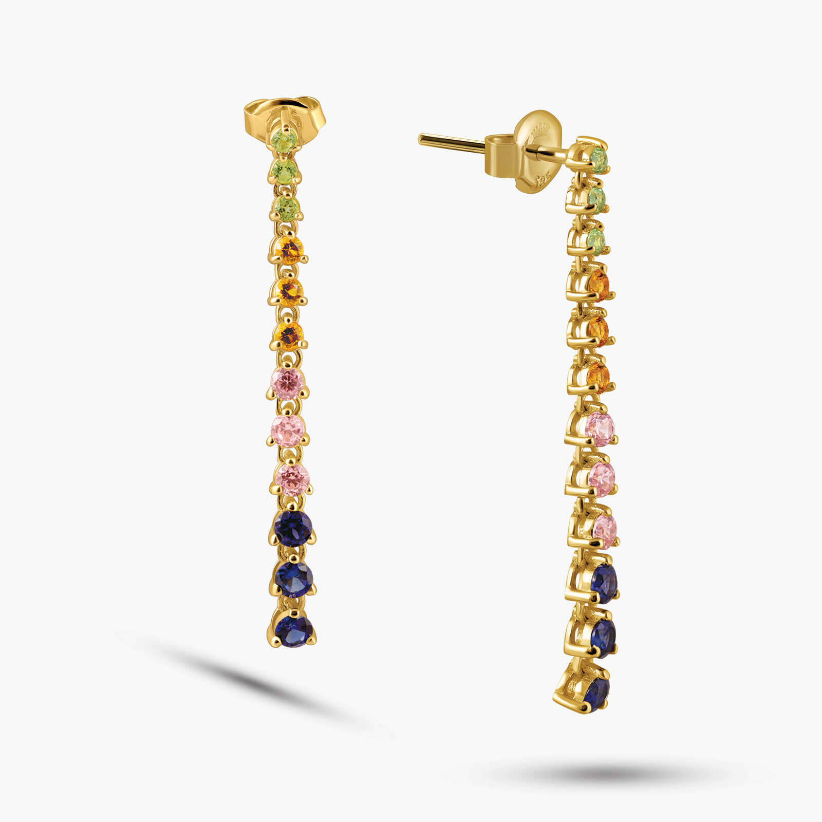 עגילי זהב 14K ארוכים בשיבוץ אבני חן