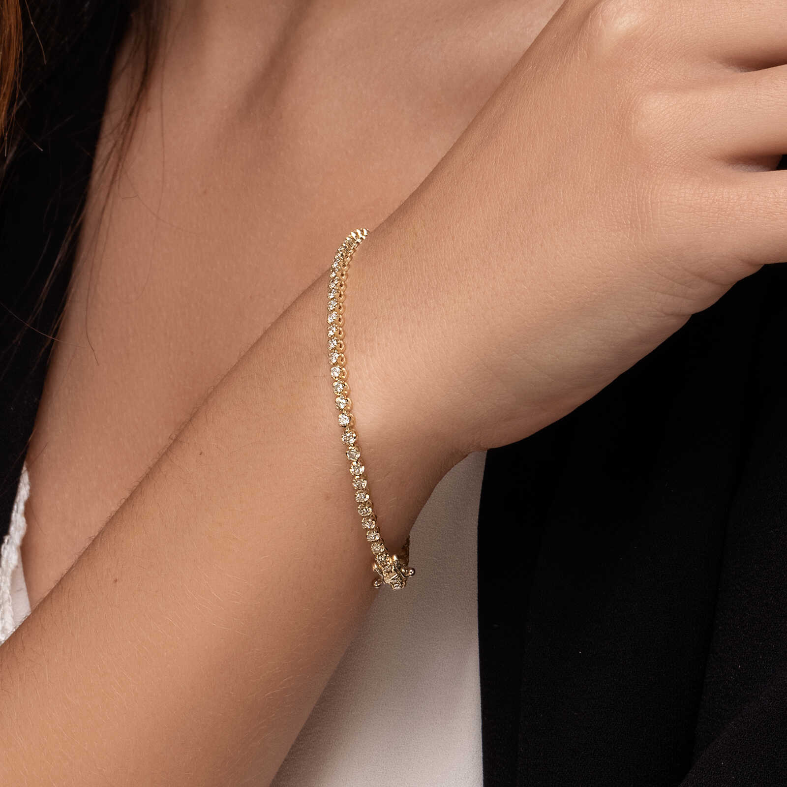 צמיד זהב טניס משובץ 2 קראט יהלומים