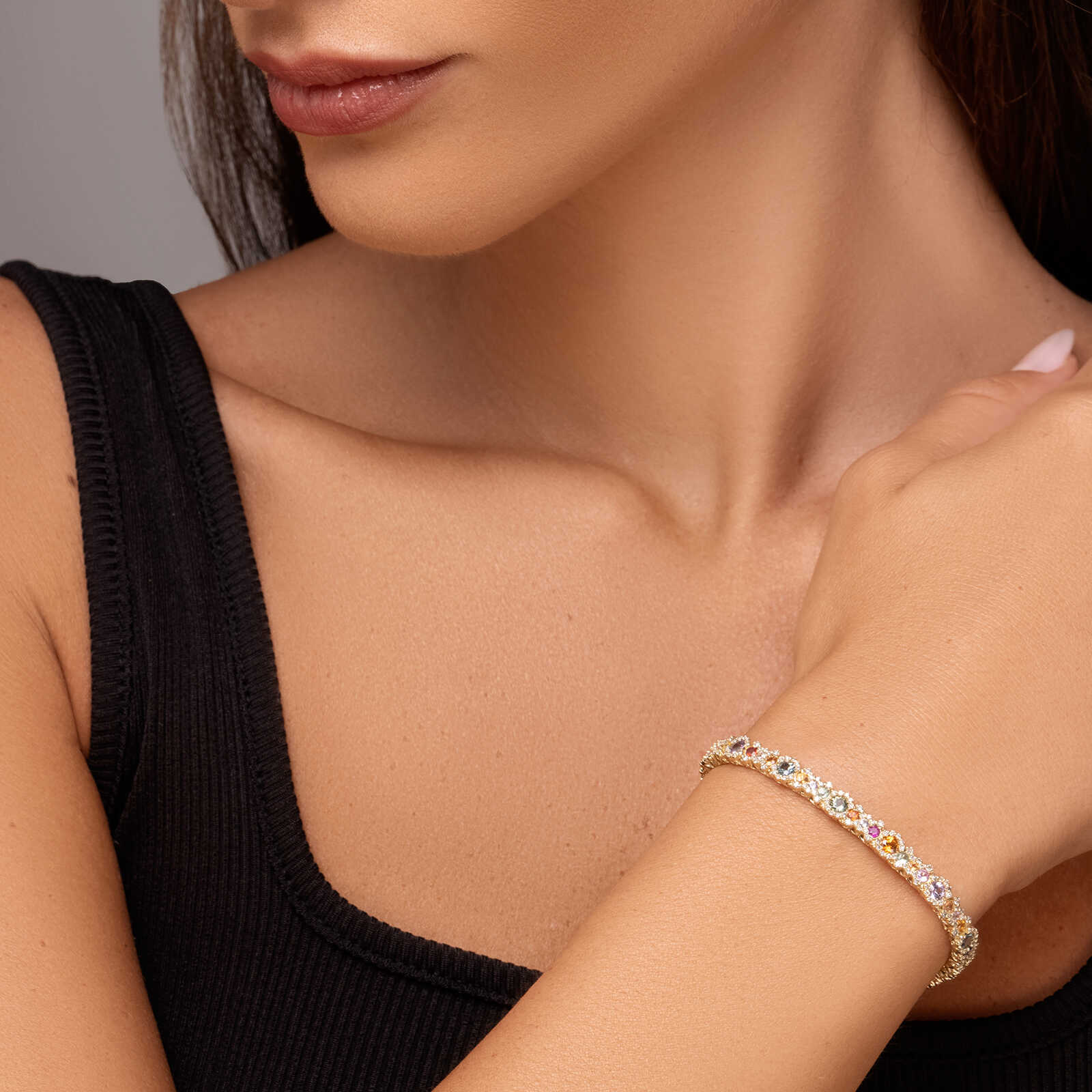 צמידRAINBOW משובץ יהלומים וספירים