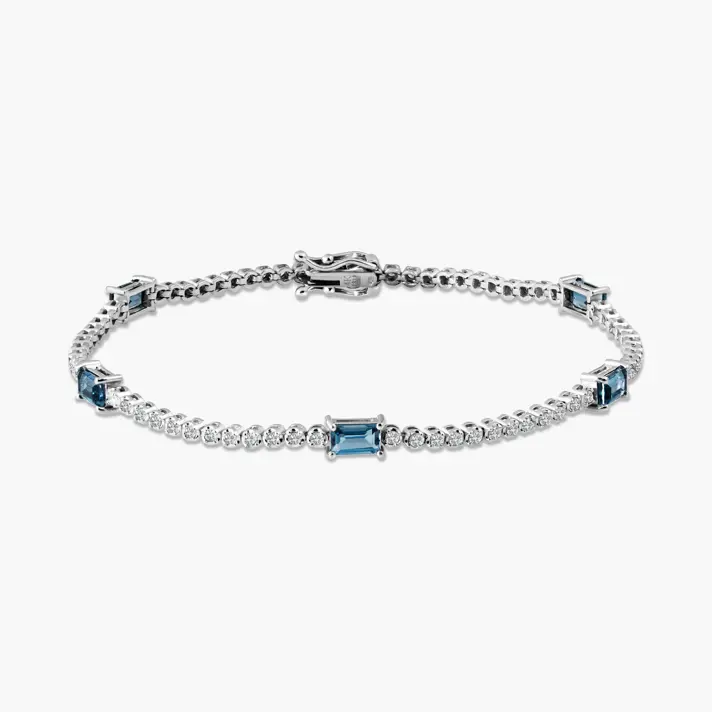 צמיד זהב 14K בשיבוץ יהלומים ובלו לונדון