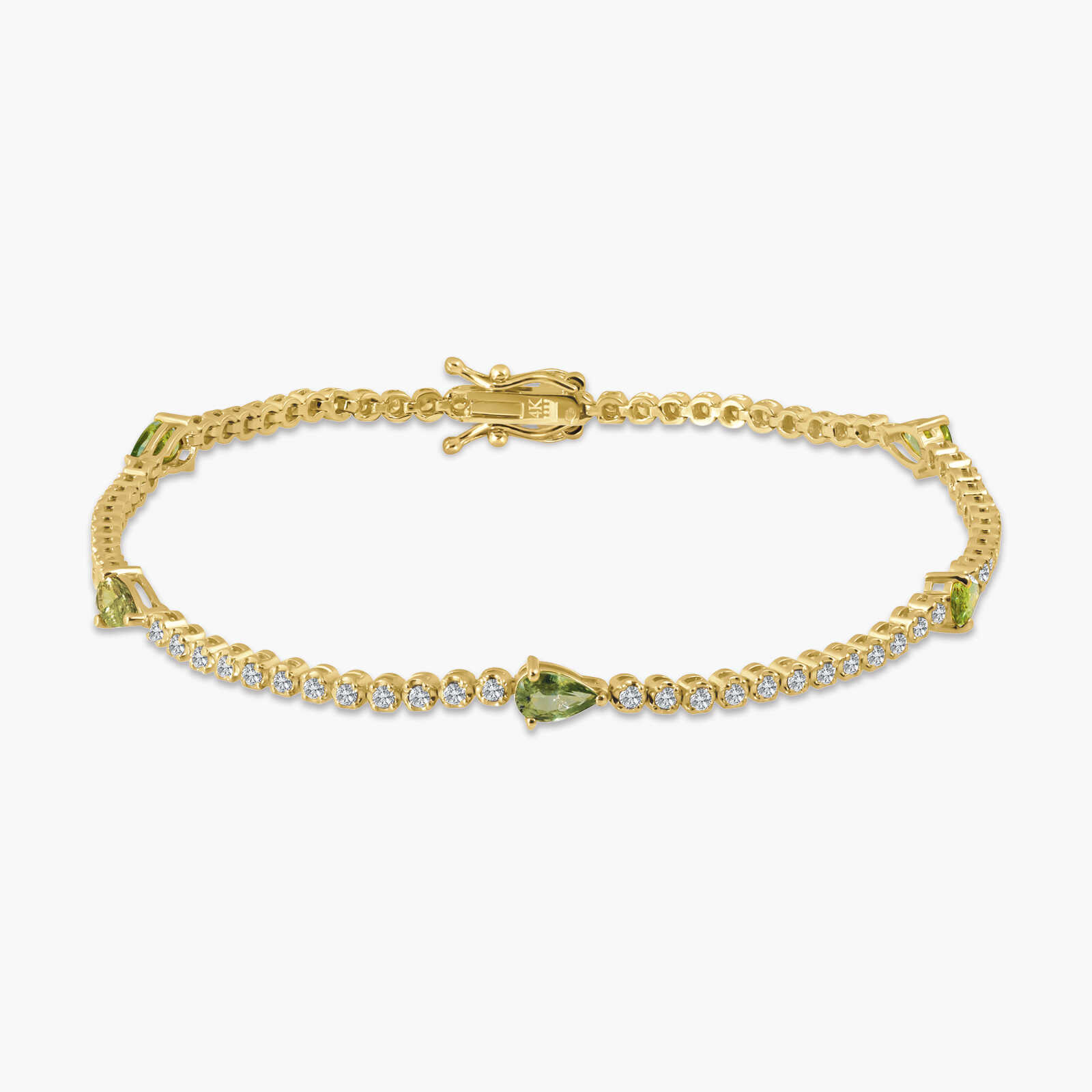 צמיד זהב 14K בשיבוץ יהלומים וספירים