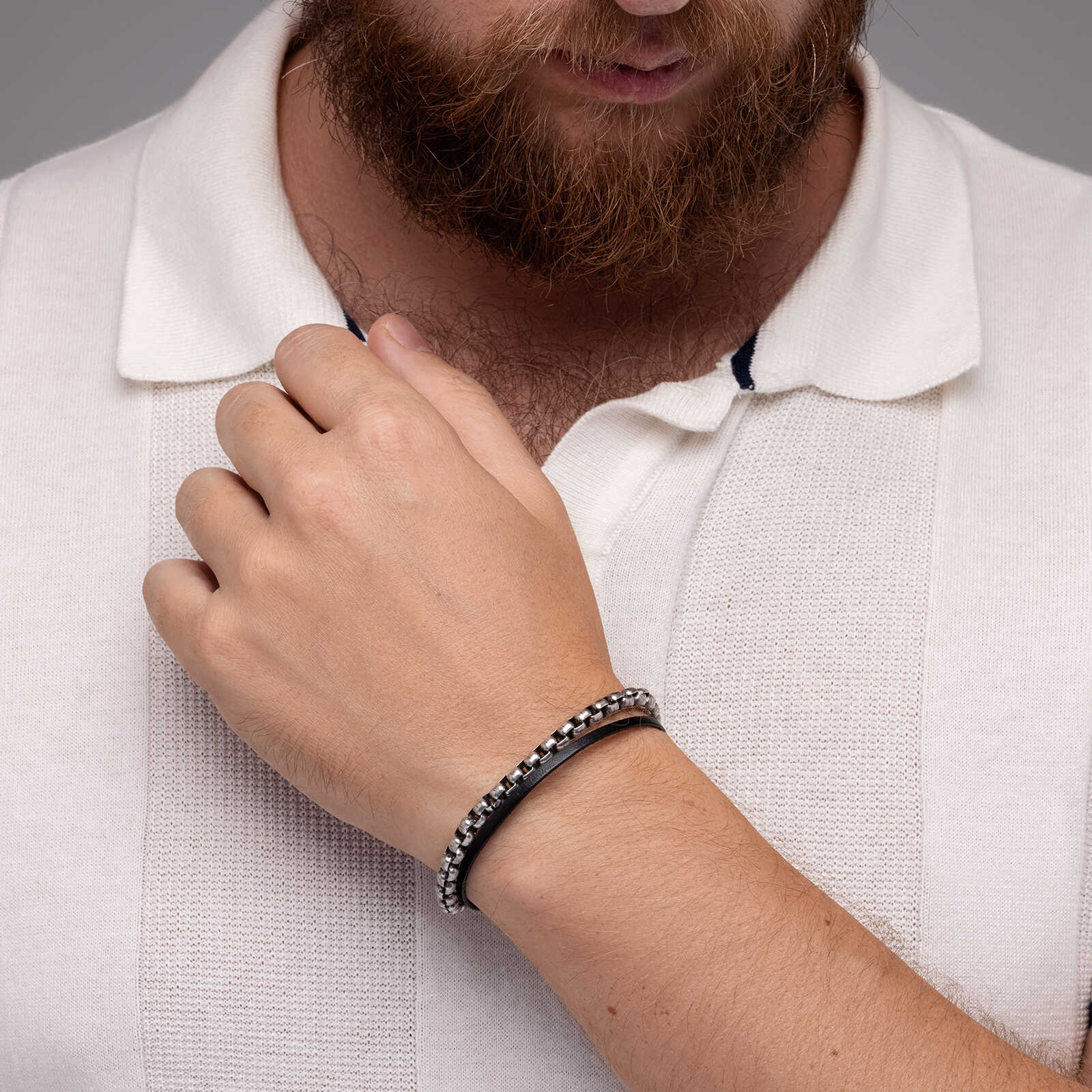 צמיד לגבר יאיר- עור ופלדה