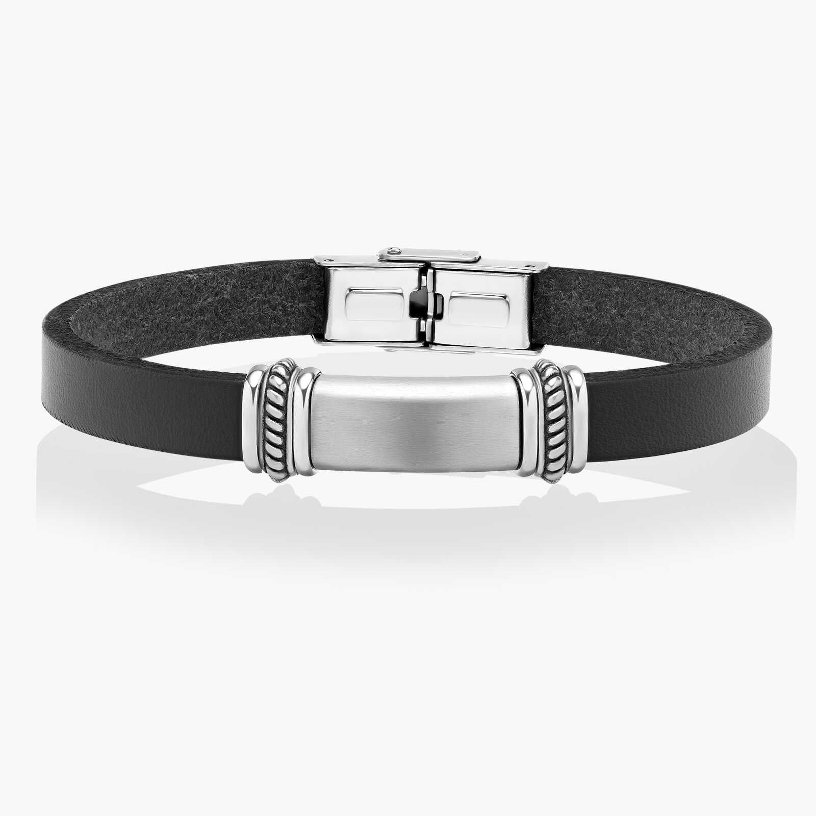 צמיד לגבר ליאון- עור ופלדה