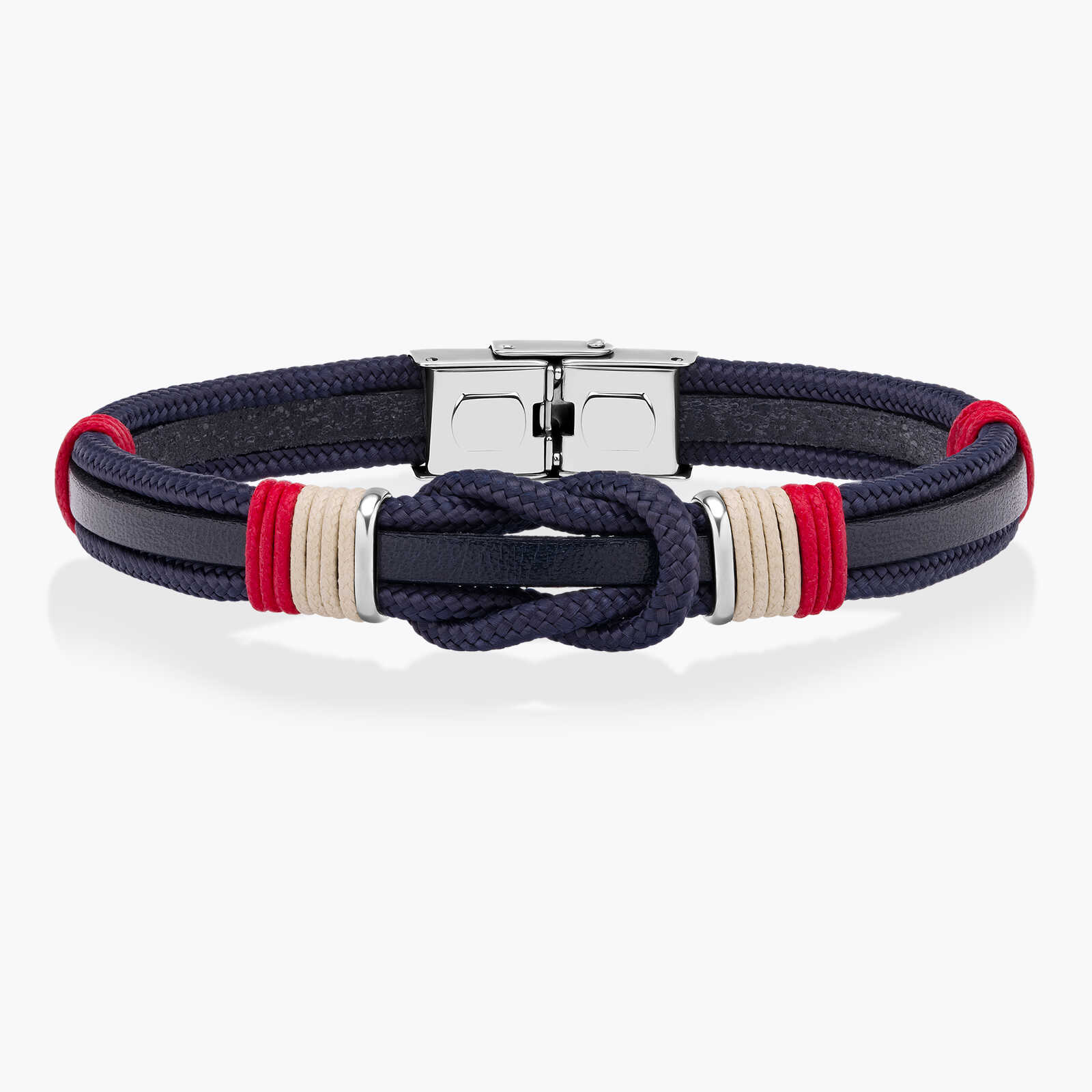 צמיד לגבר לירוי- עור, פוליאסטר ופלדה