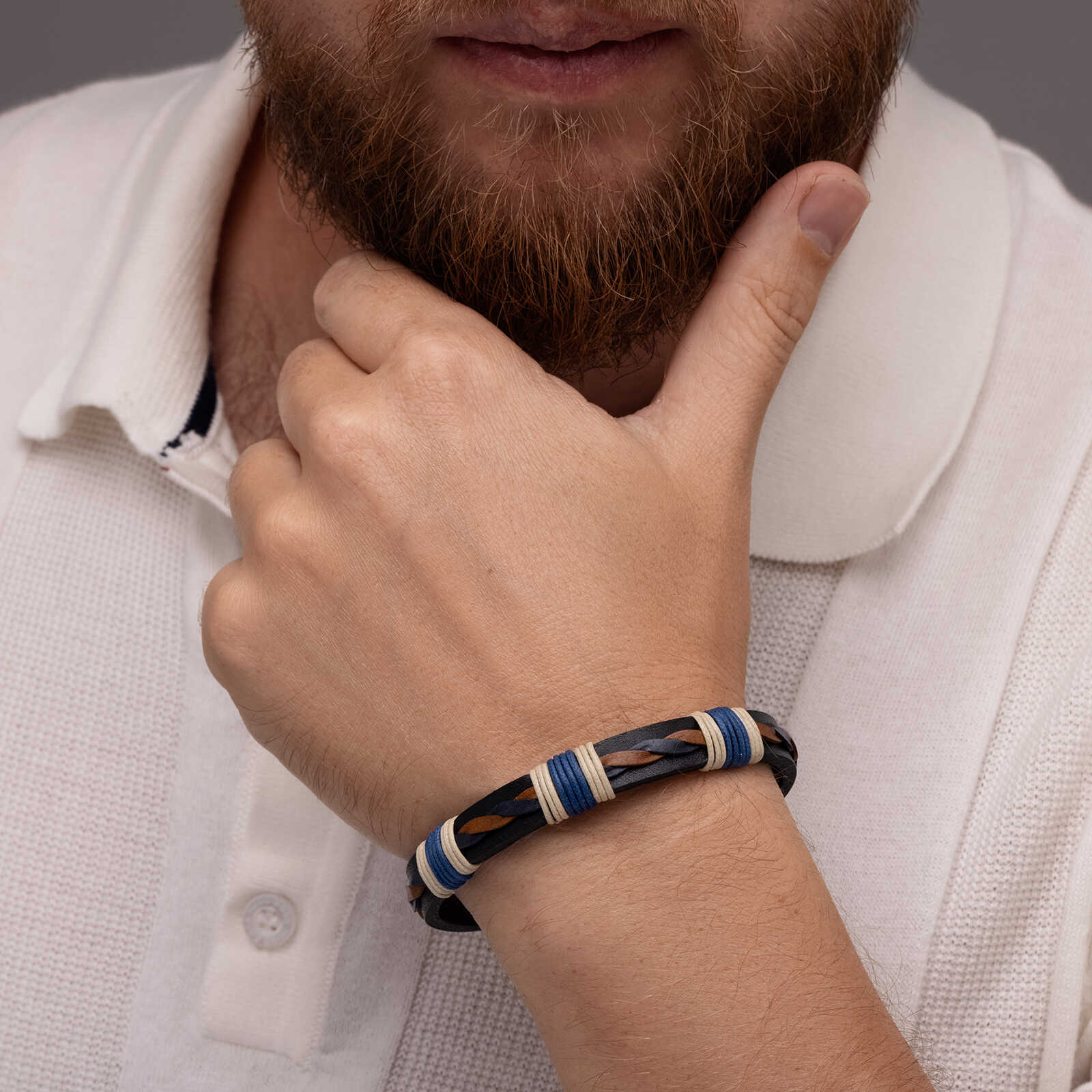 צמיד לגבר יהב- עור ופלדה