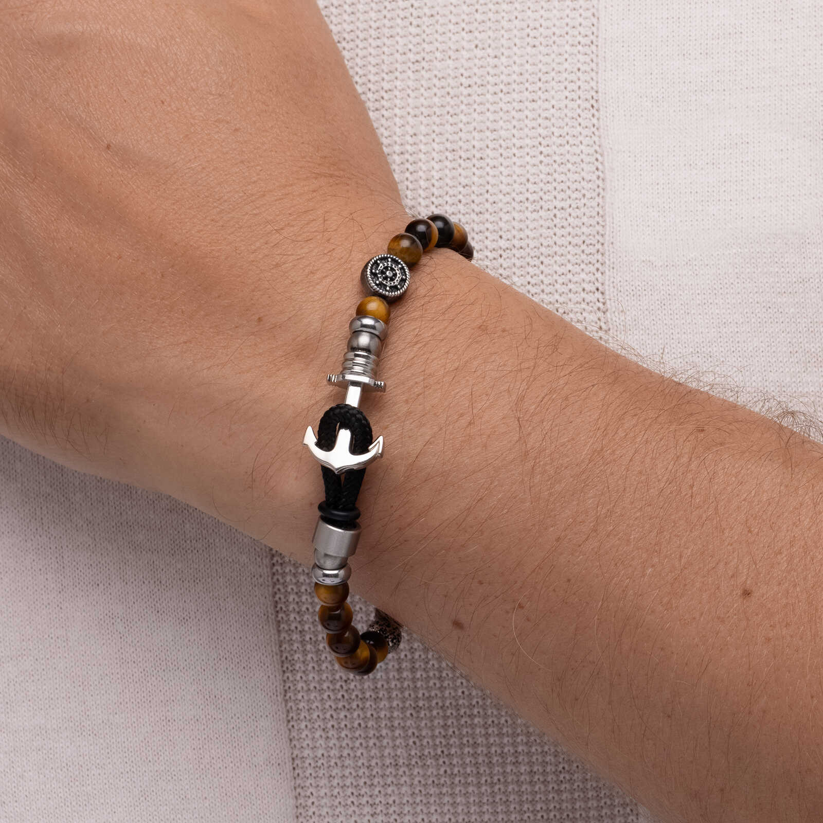 צמיד לגבר אלון- חרוזי עין הנמר ופלדה