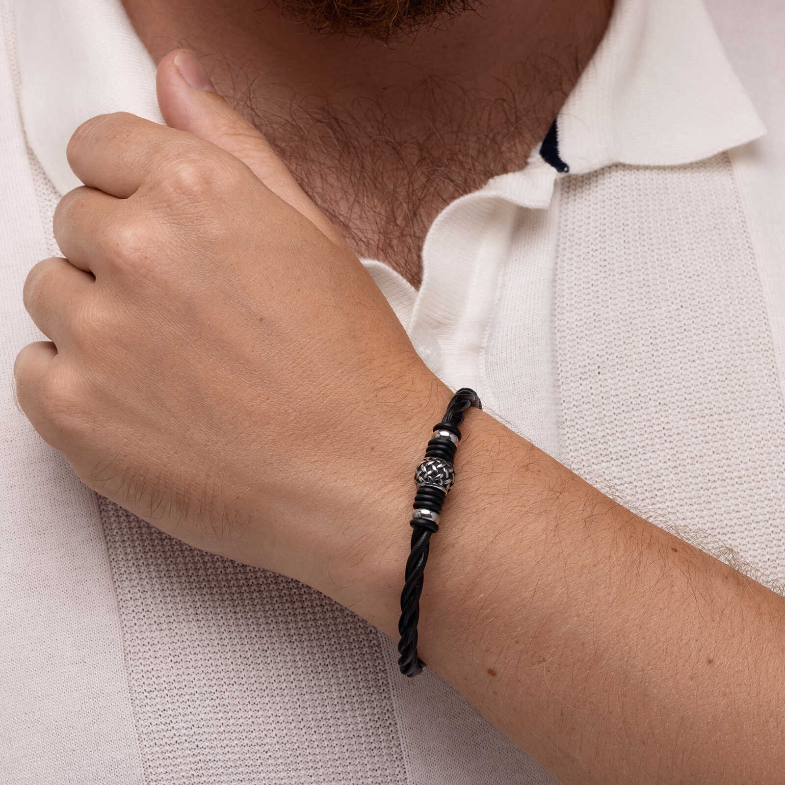 צמיד לגבר יהונתן- עור ופלדה