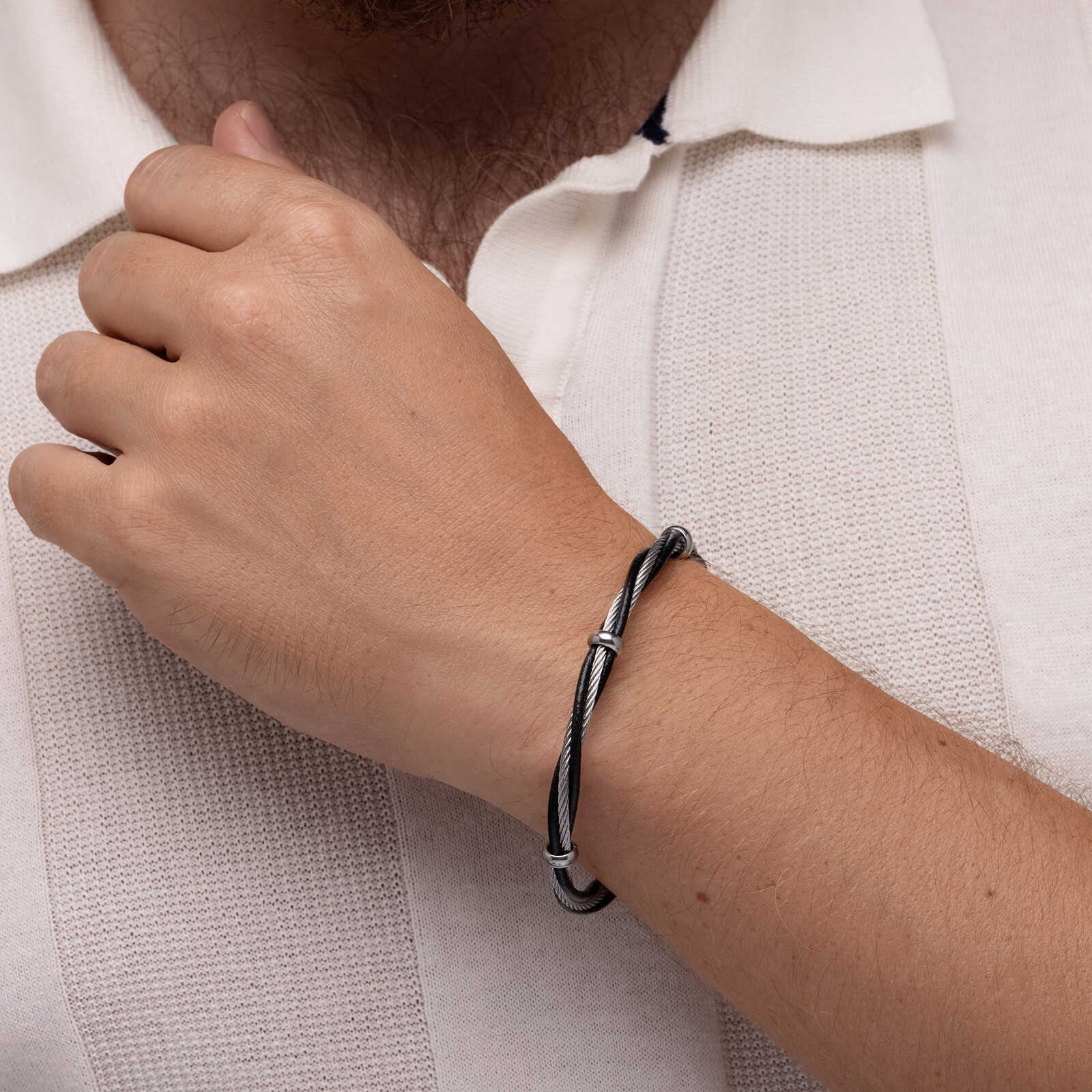 צמיד לגבר אופיר - עור ופלדה