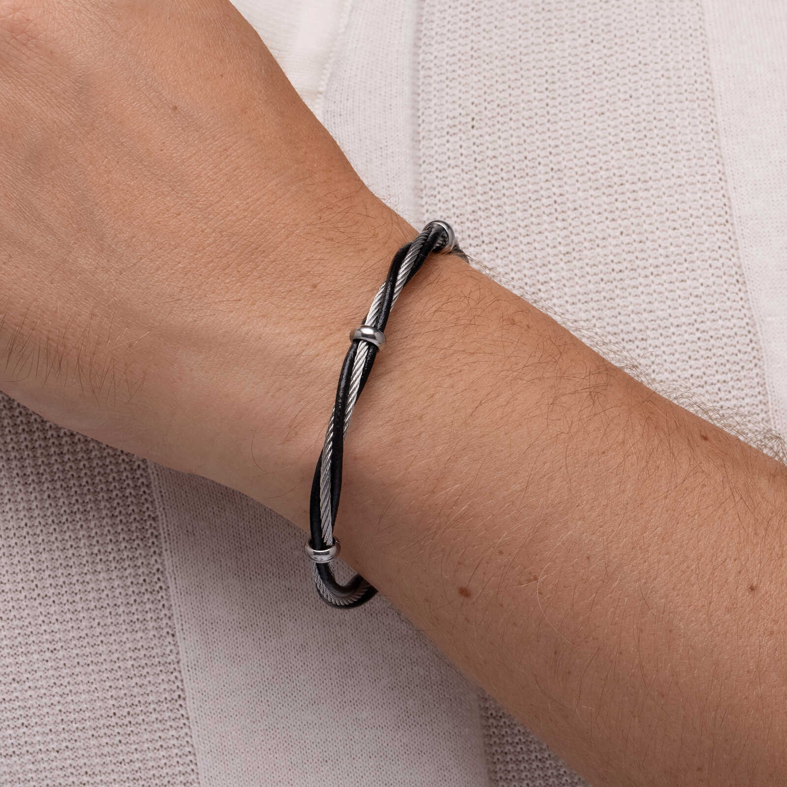 צמיד לגבר אופיר - עור ופלדה