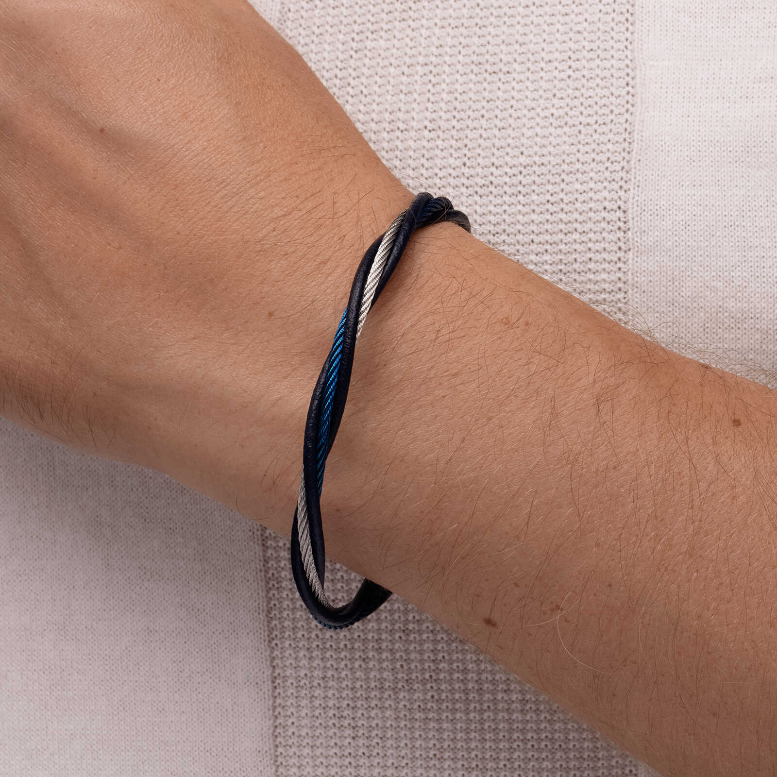 צמיד לגבר אופיר - עור ופלדה