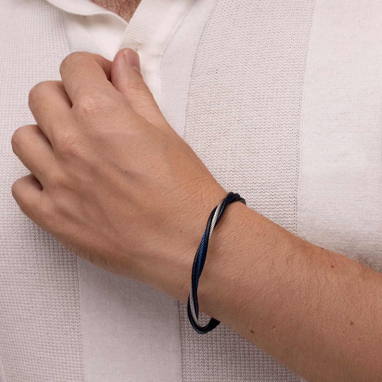 צמיד לגבר אופיר - עור ופלדה