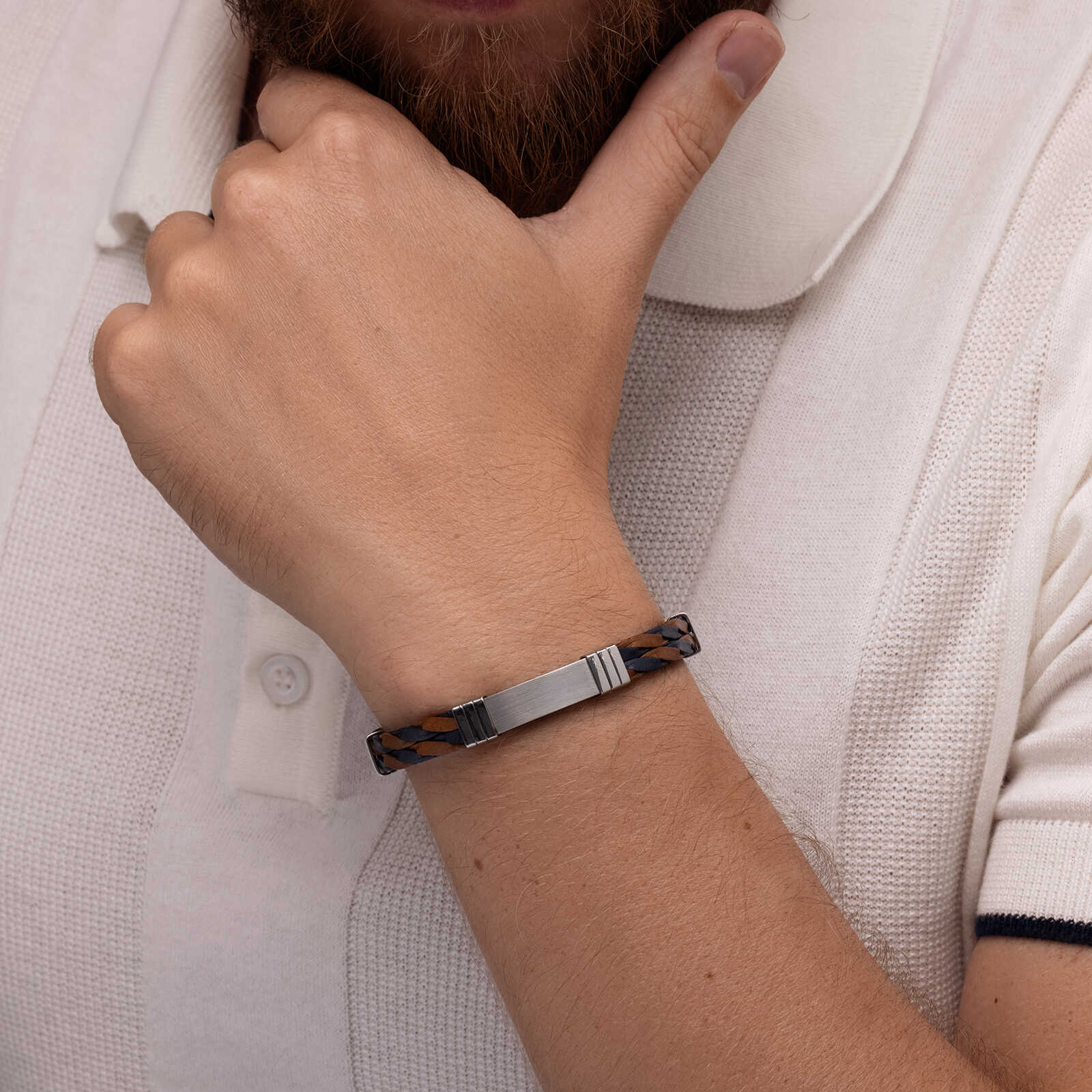 צמיד לגבר יואב- עור ופלדה