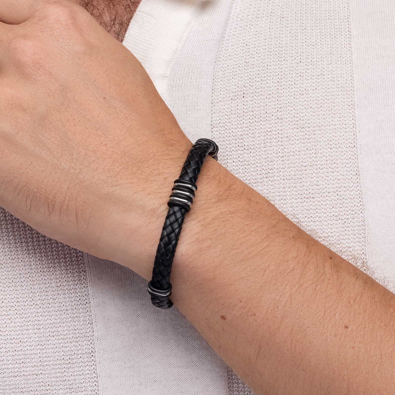 צמיד לגבר אליאב - עור ופלדה