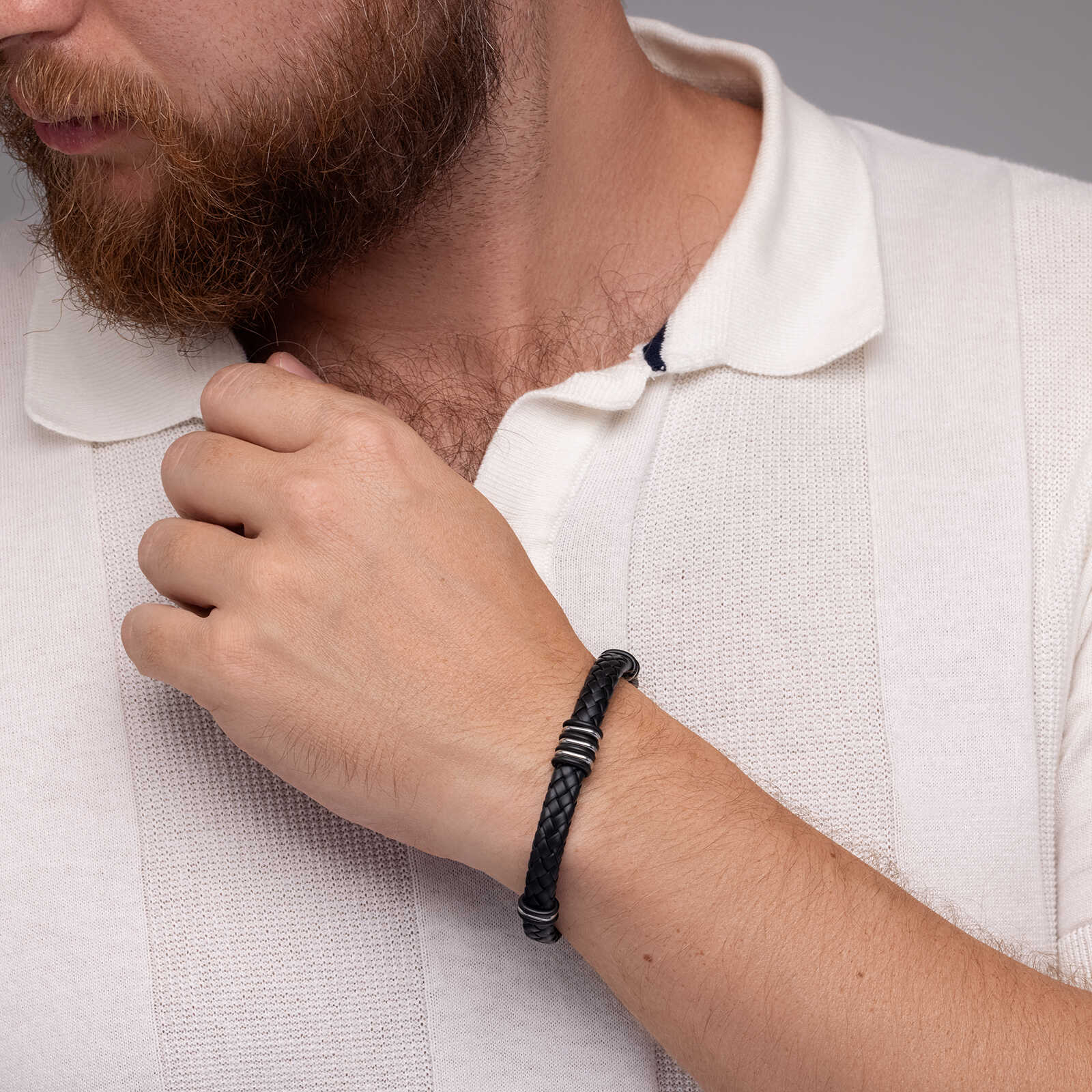 צמיד לגבר אליאב - עור ופלדה