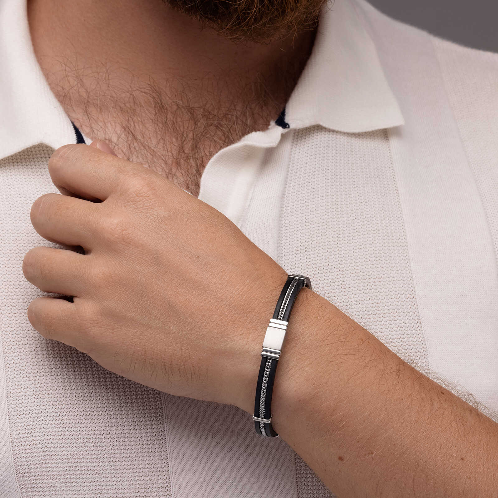 צמיד לגבר יגל- עור ופלדה