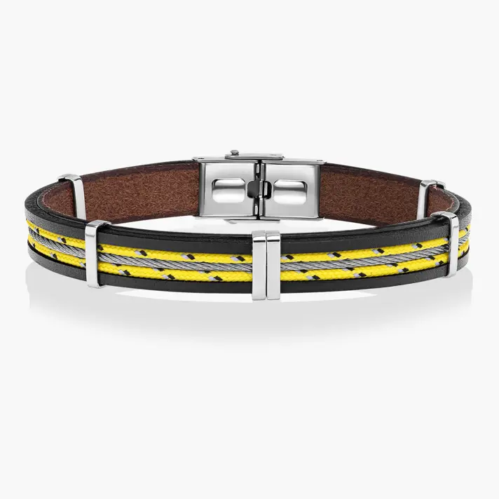 צמיד לגבר טירן- עור, פוליאסטר ופלדה