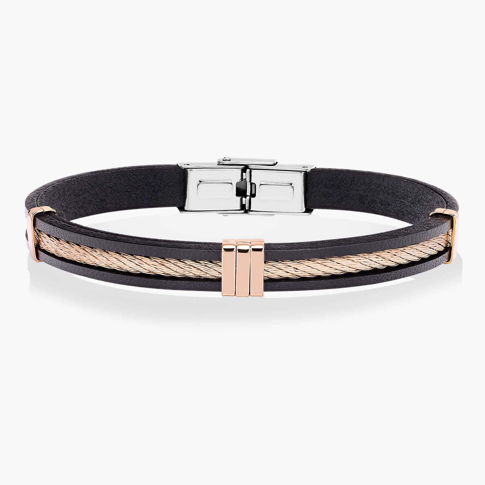 צמיד לגבר יערי - עור ופלדה