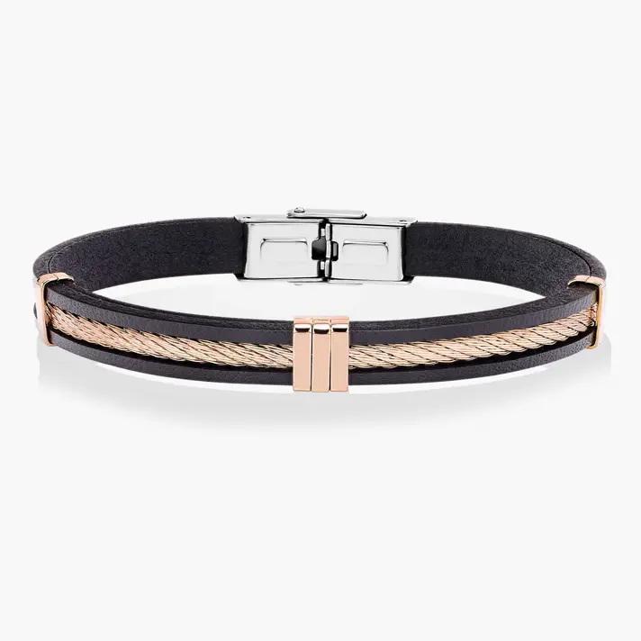 צמיד לגבר יערי - עור ופלדה